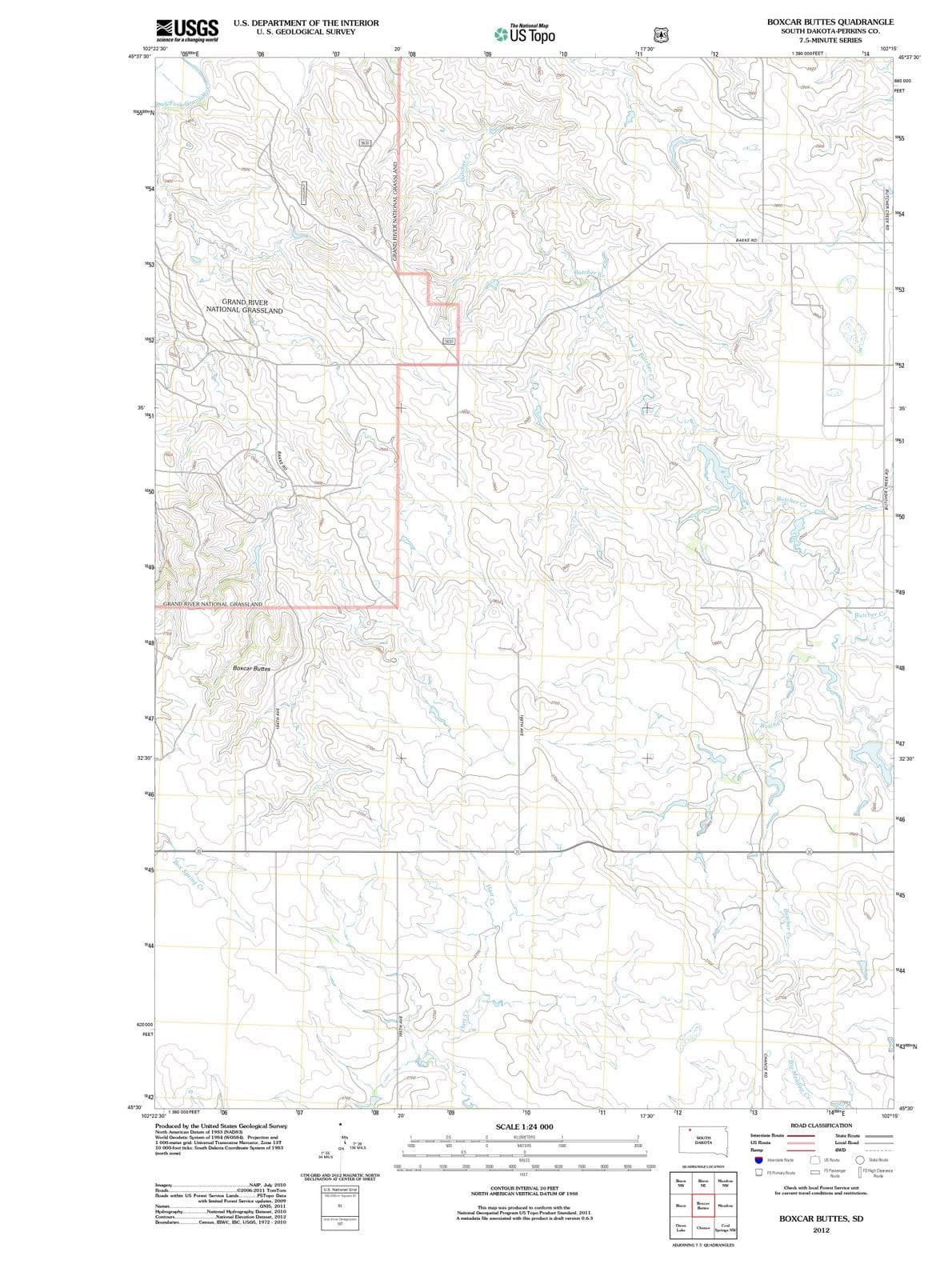 2012 Boxcar Buttes, SD - South Dakota - USGS Topographic Map