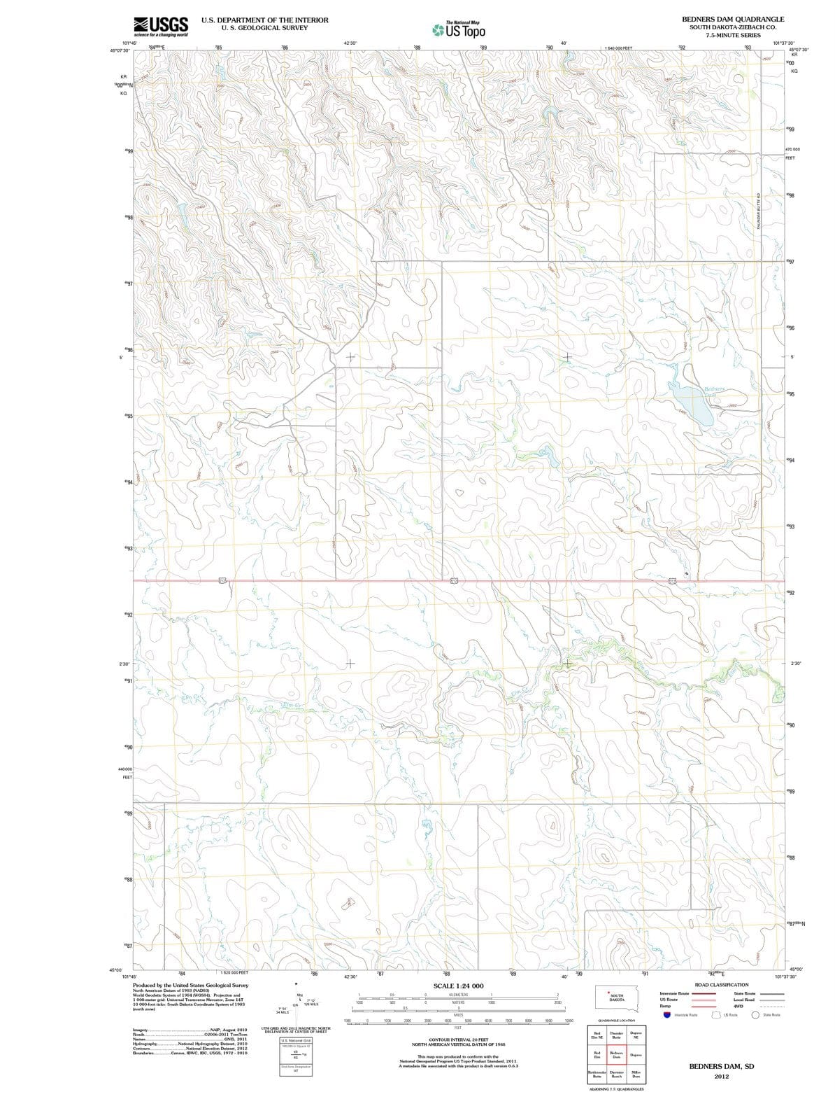 2012 Bednersam, SD - South Dakota - USGS Topographic Map