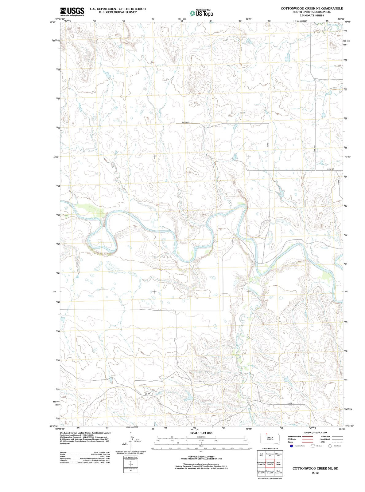 2012 Cottonwood Creek, SD - South Dakota - USGS Topographic Map