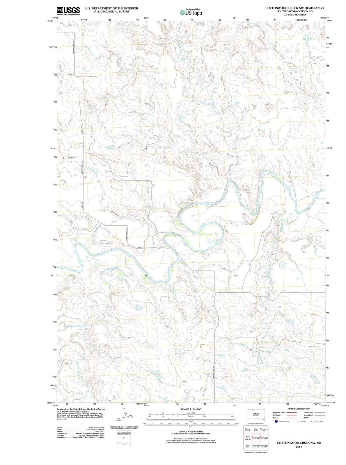 2012 Cottonwood Creek, SD - South Dakota - USGS Topographic Map v2
