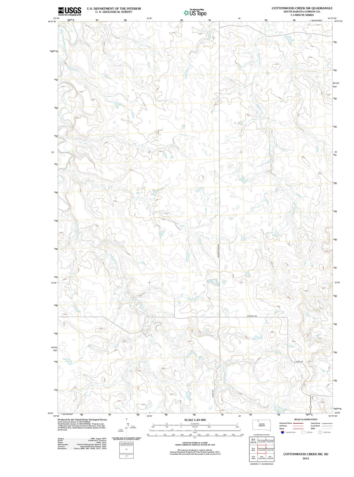 2012 Cottonwood Creek, SD - South Dakota - USGS Topographic Map v4