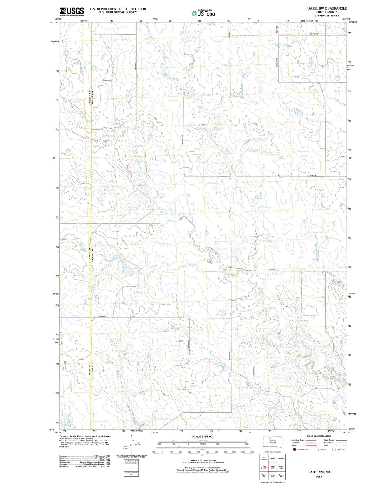 2012 Isabel, SD - South Dakota - USGS Topographic Map