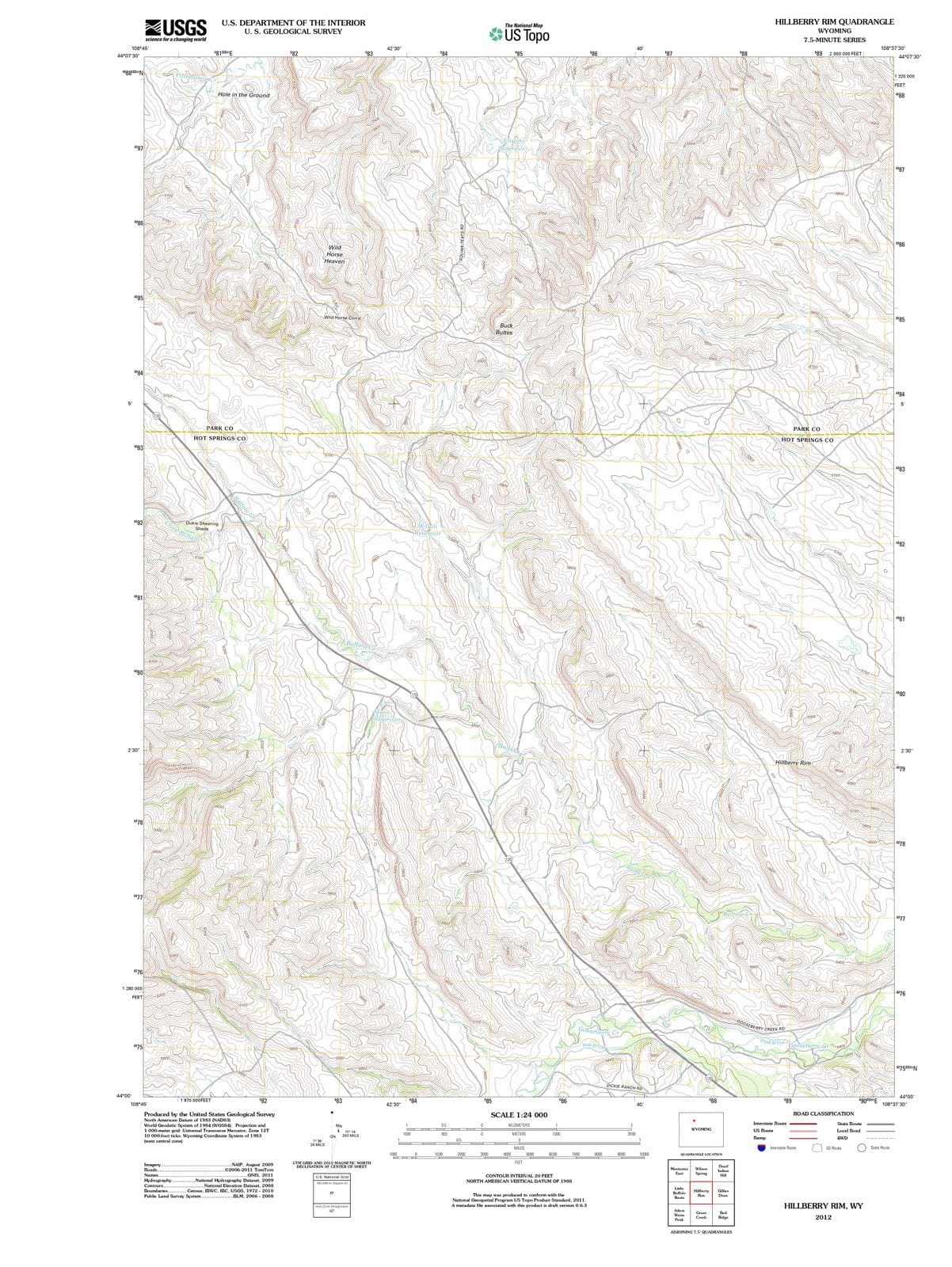 2012 Hillberry Rim, WY - Wyoming - USGS Topographic Map