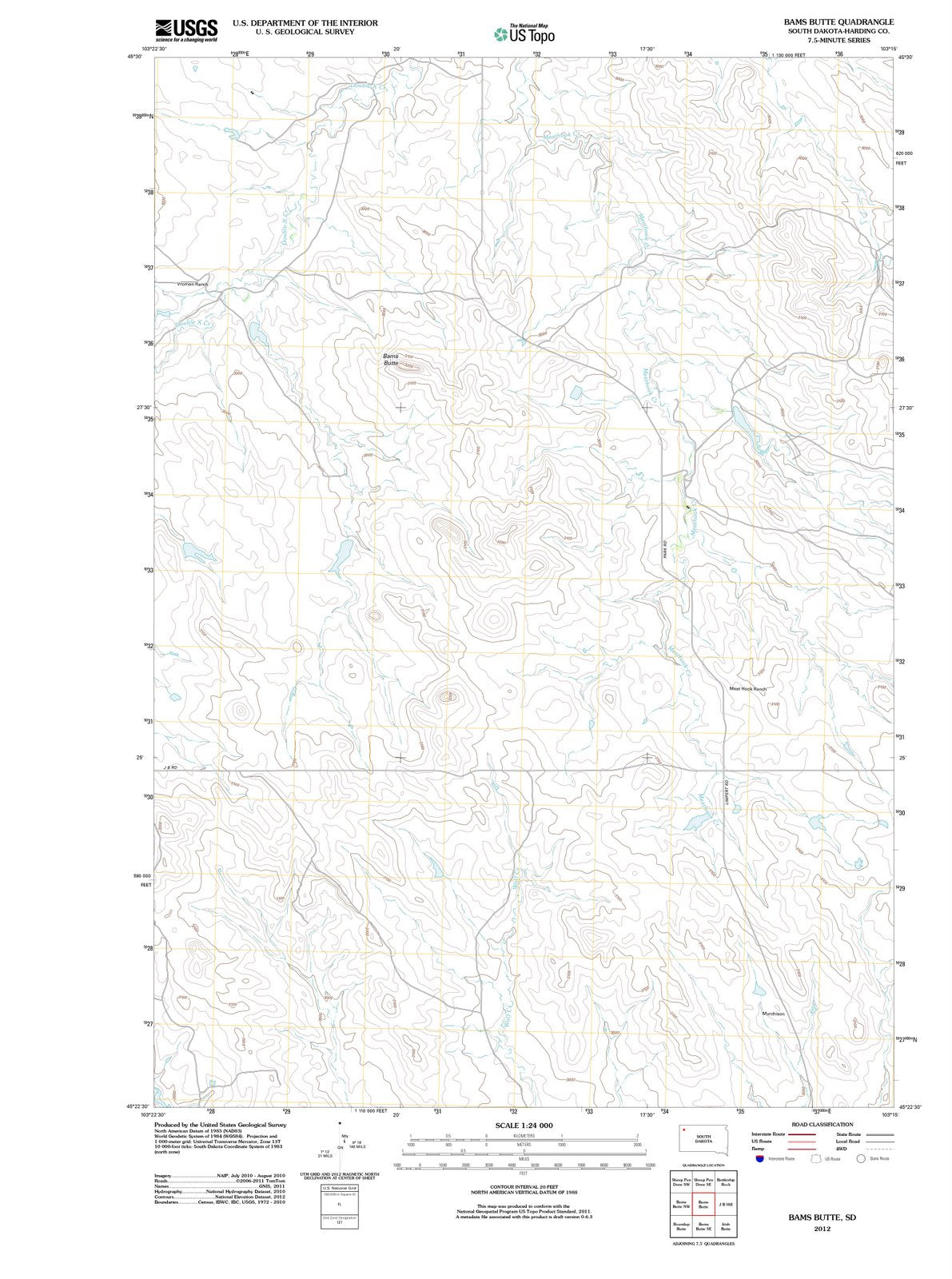 2012 Bams Butte, SD - South Dakota - USGS Topographic Map