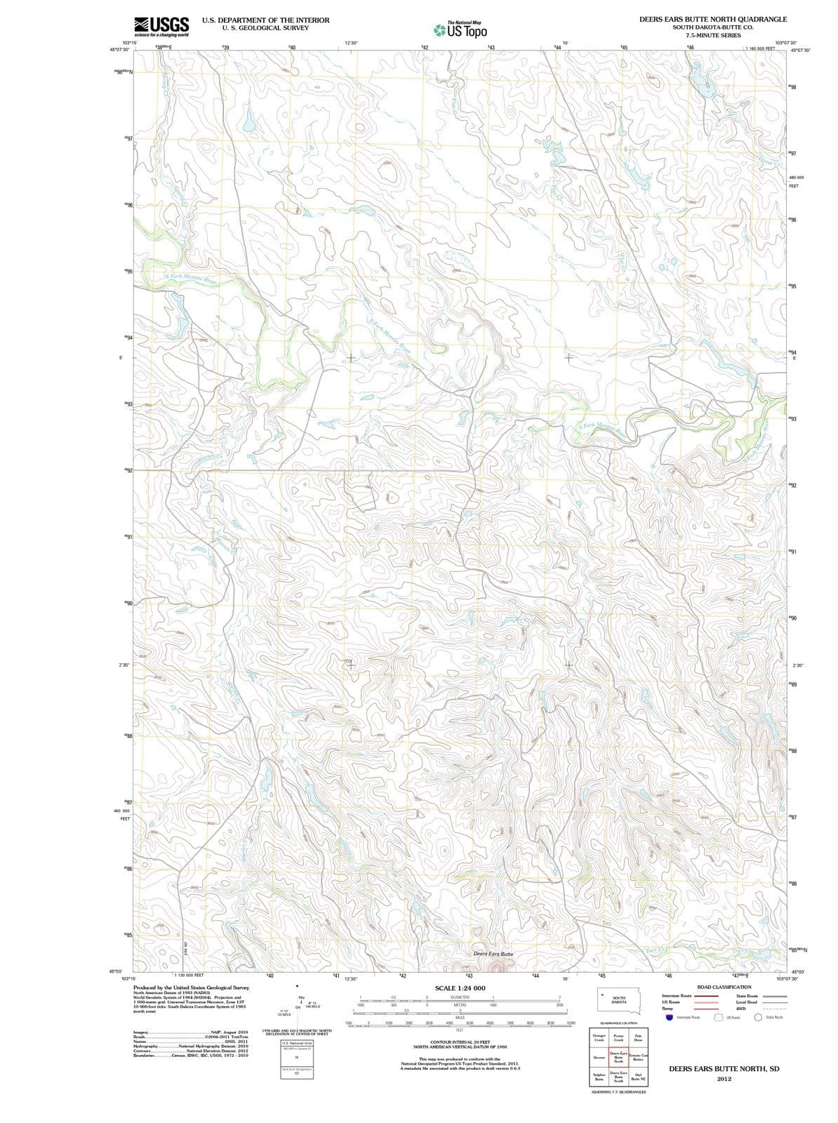 2012 Deers Ears Butte North, SD - South Dakota - USGS Topographic Map