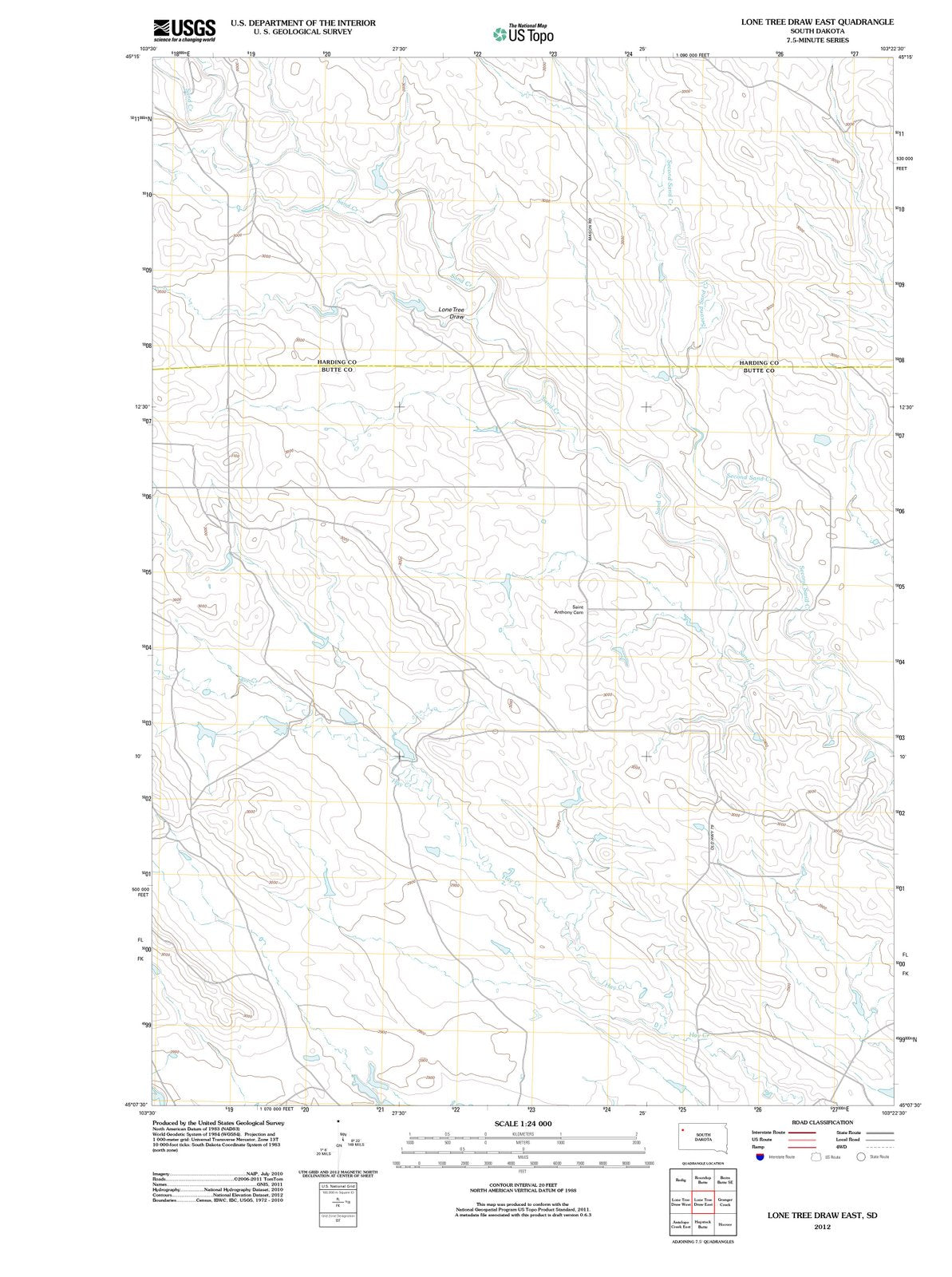 2012 Lone Treeraw East, SD - South Dakota - USGS Topographic Map
