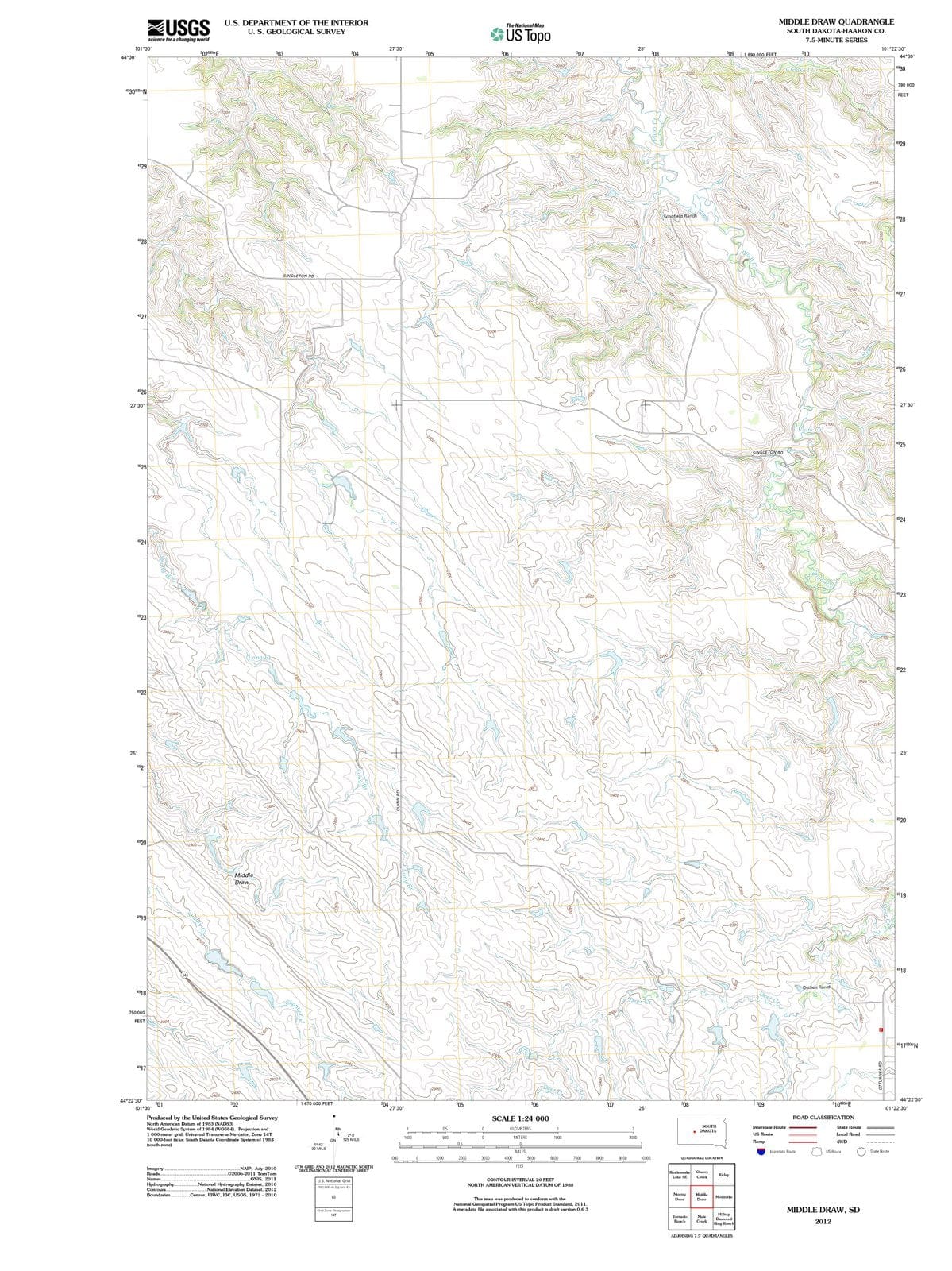 2012 Middleraw, SD - South Dakota - USGS Topographic Map
