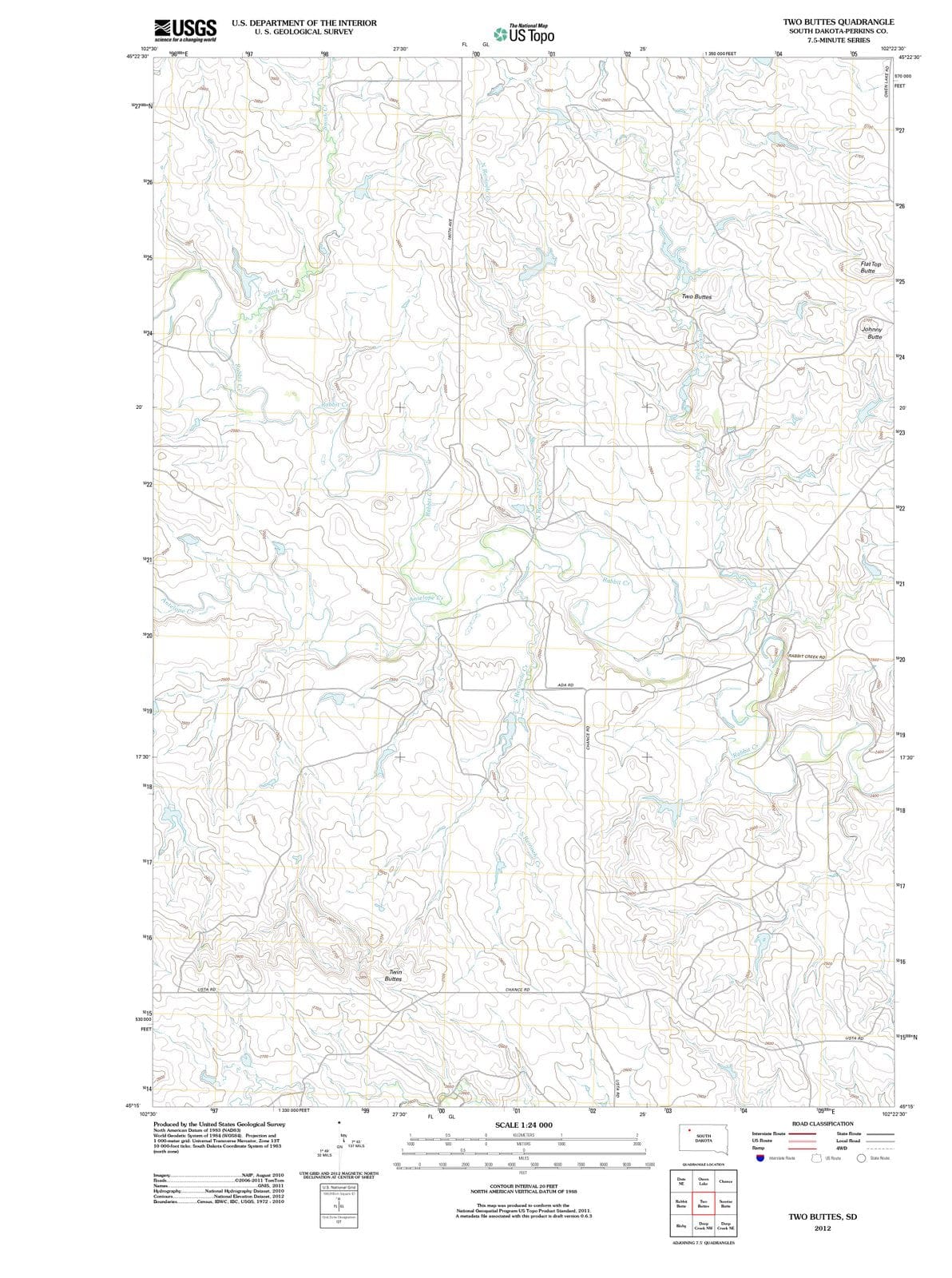 2012 Two Buttes, SD - South Dakota - USGS Topographic Map