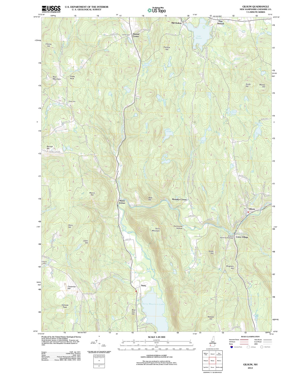 2012 Gilsum, NH - New Hampshire - USGS Topographic Map