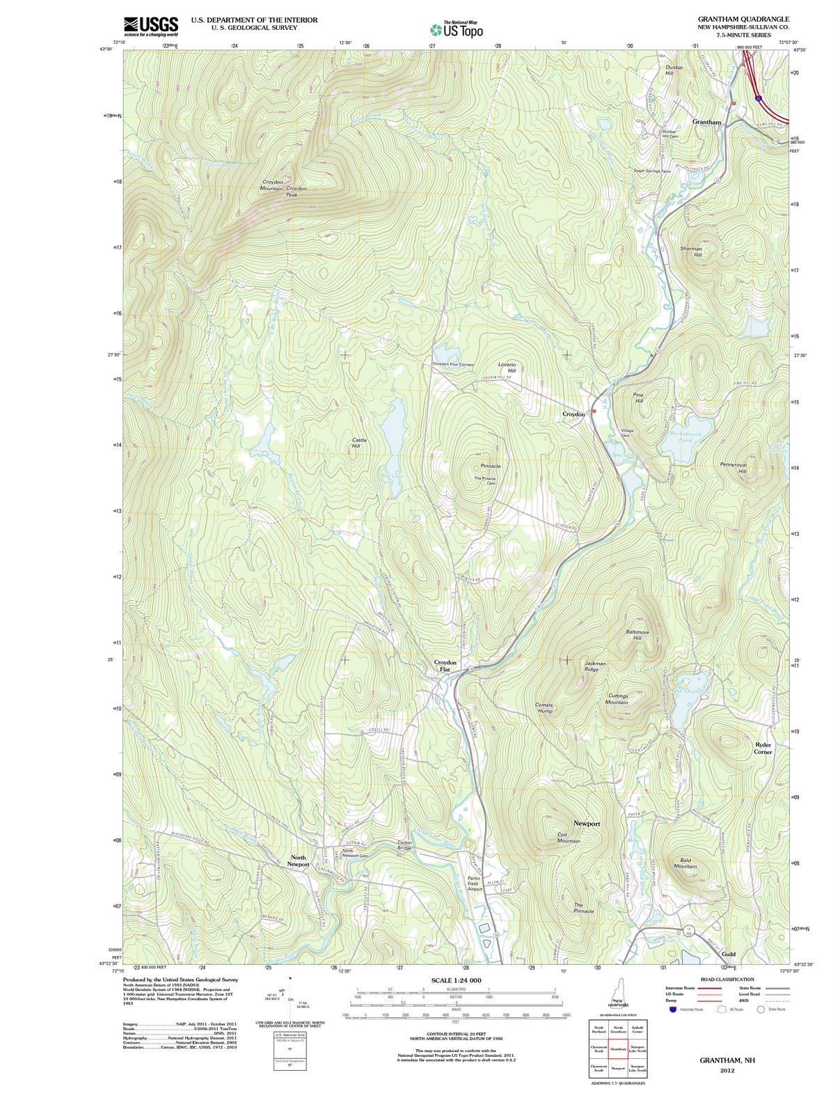 2012 Grantham, NH - New Hampshire - USGS Topographic Map