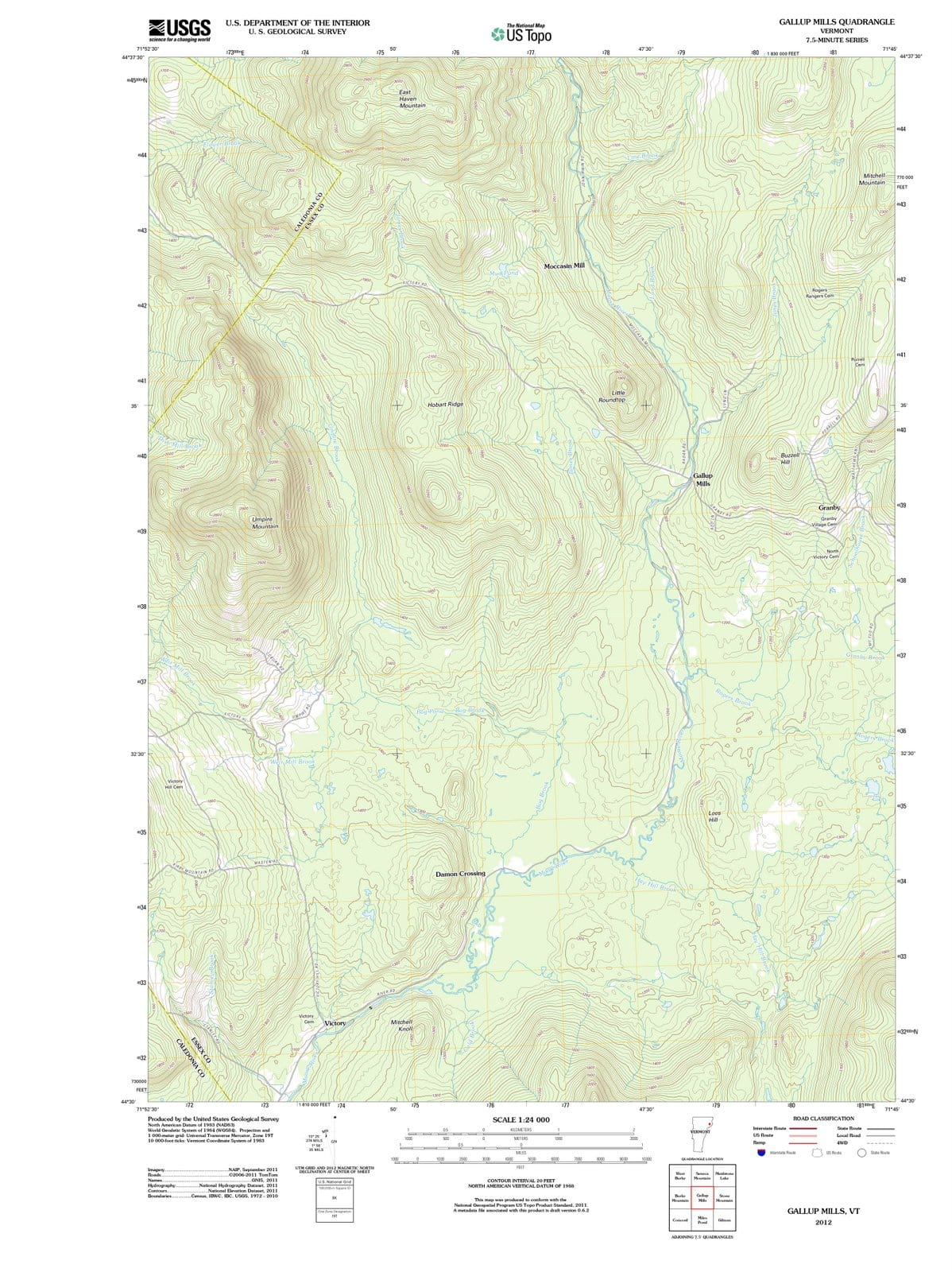 2012 Gallup Mills, VT - Vermont - USGS Topographic Map