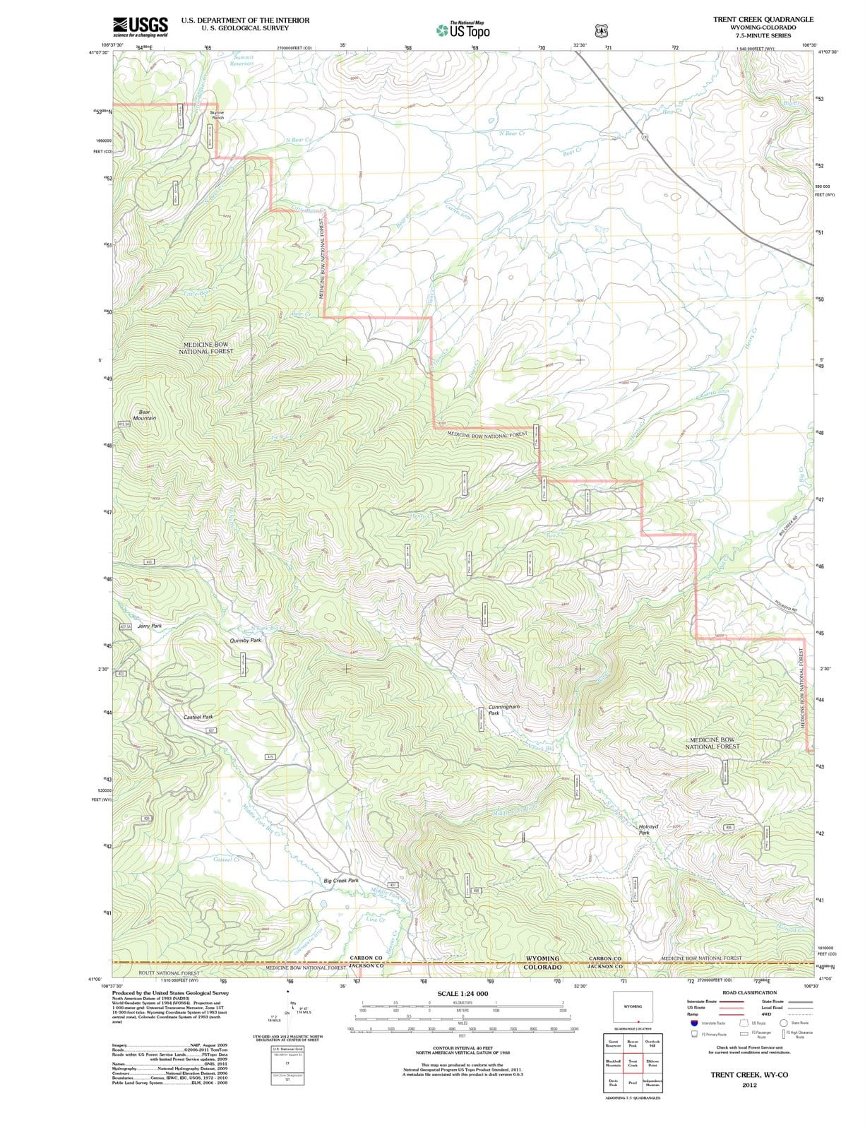 2012 Trent Creek, WY - Wyoming - USGS Topographic Map