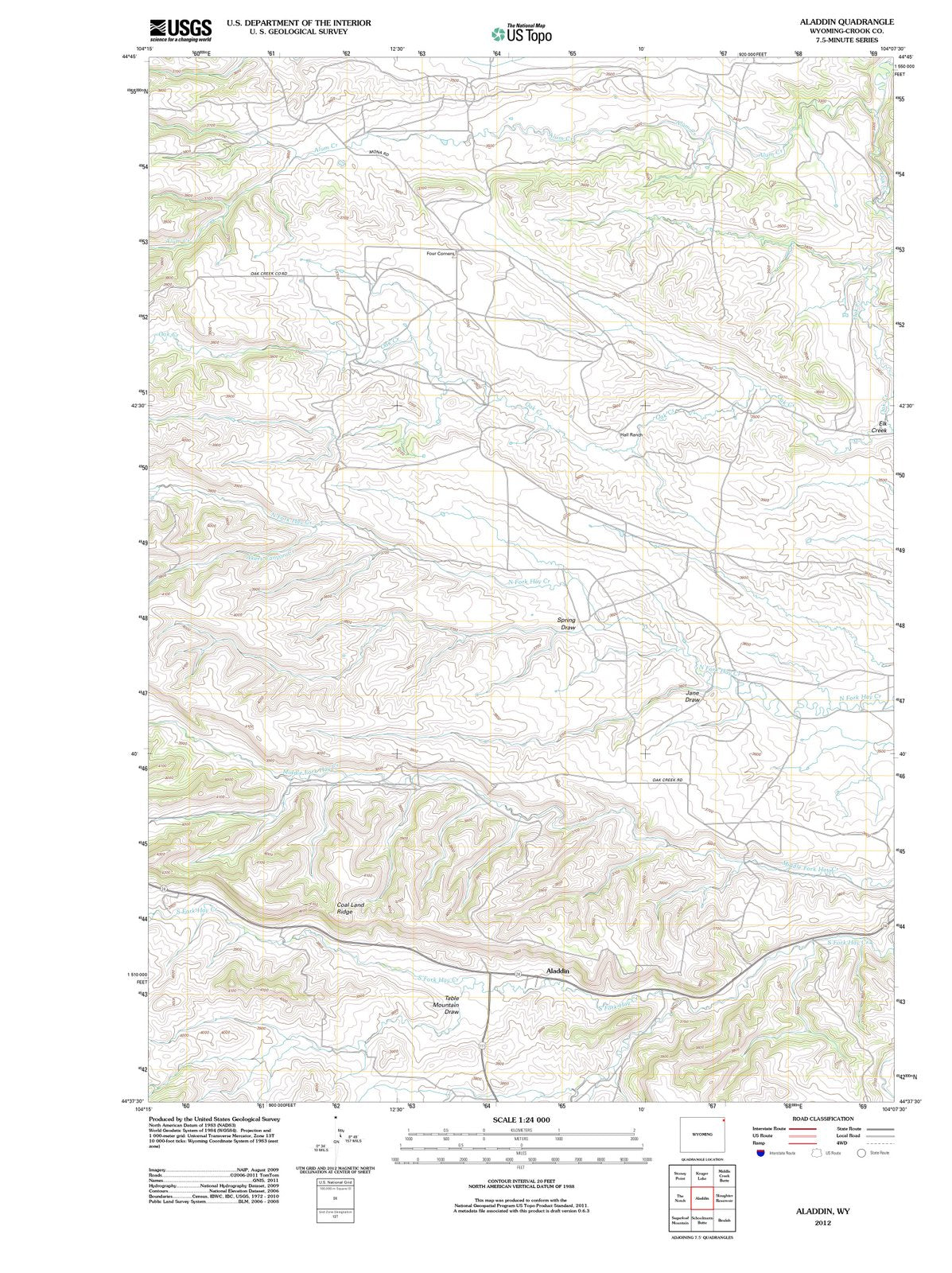 2012 Aladdin, WY - Wyoming - USGS Topographic Map