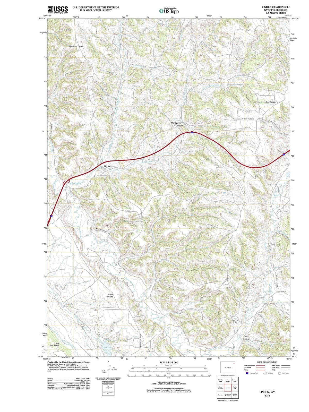 2012 Linden, WY - Wyoming - USGS Topographic Map