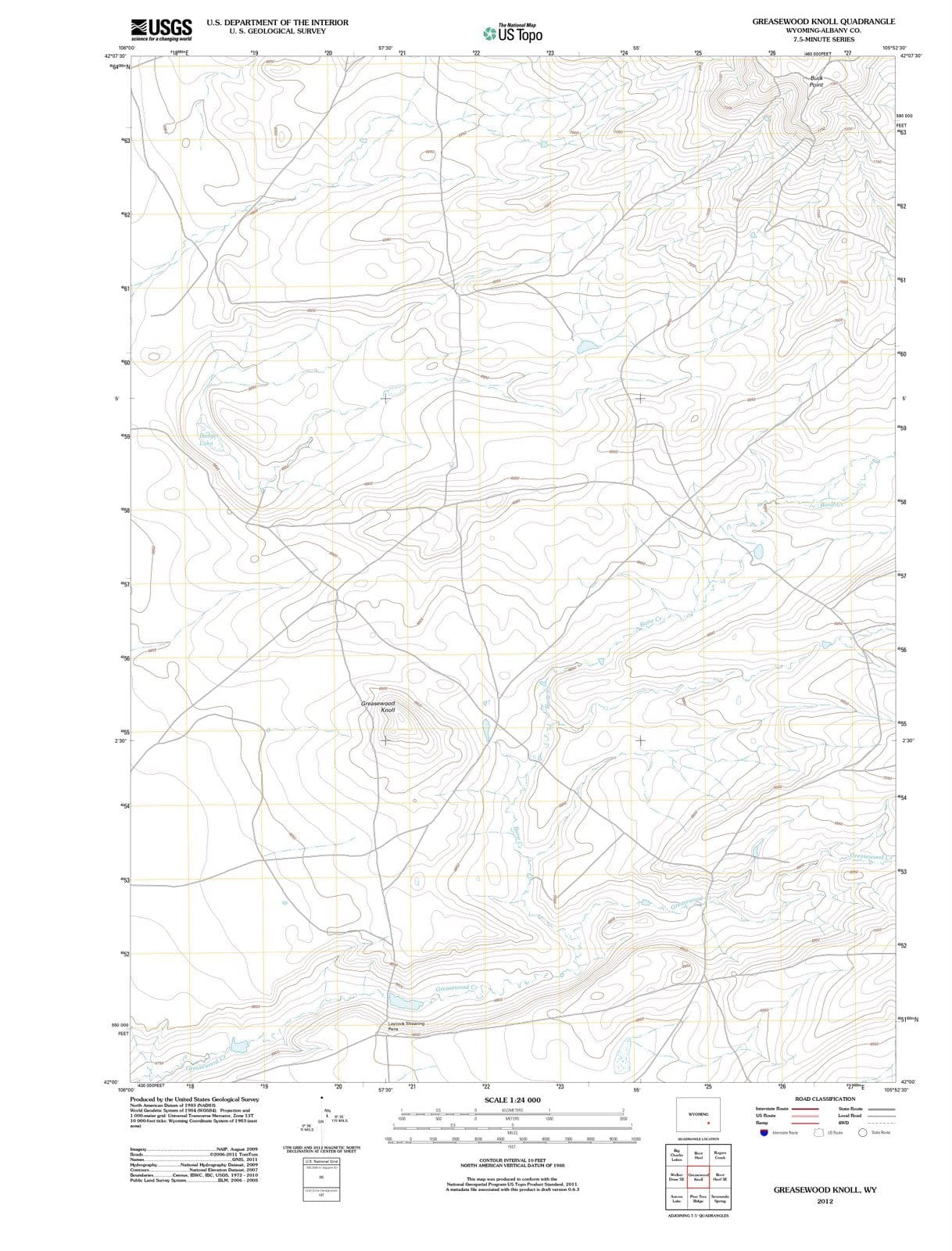 2012 Greasewood Knoll, WY - Wyoming - USGS Topographic Map