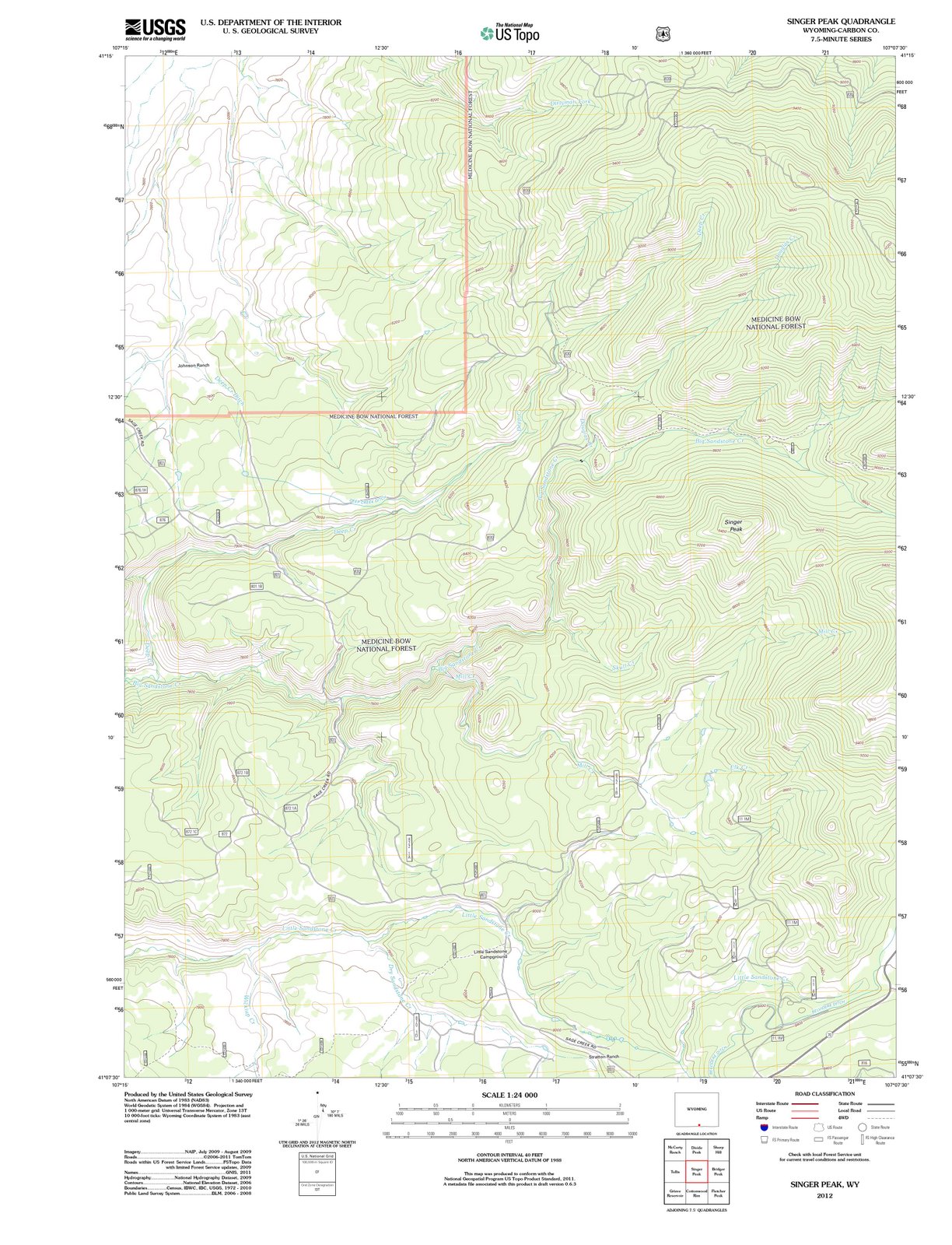 2012 Singer Peak, WY - Wyoming - USGS Topographic Map
