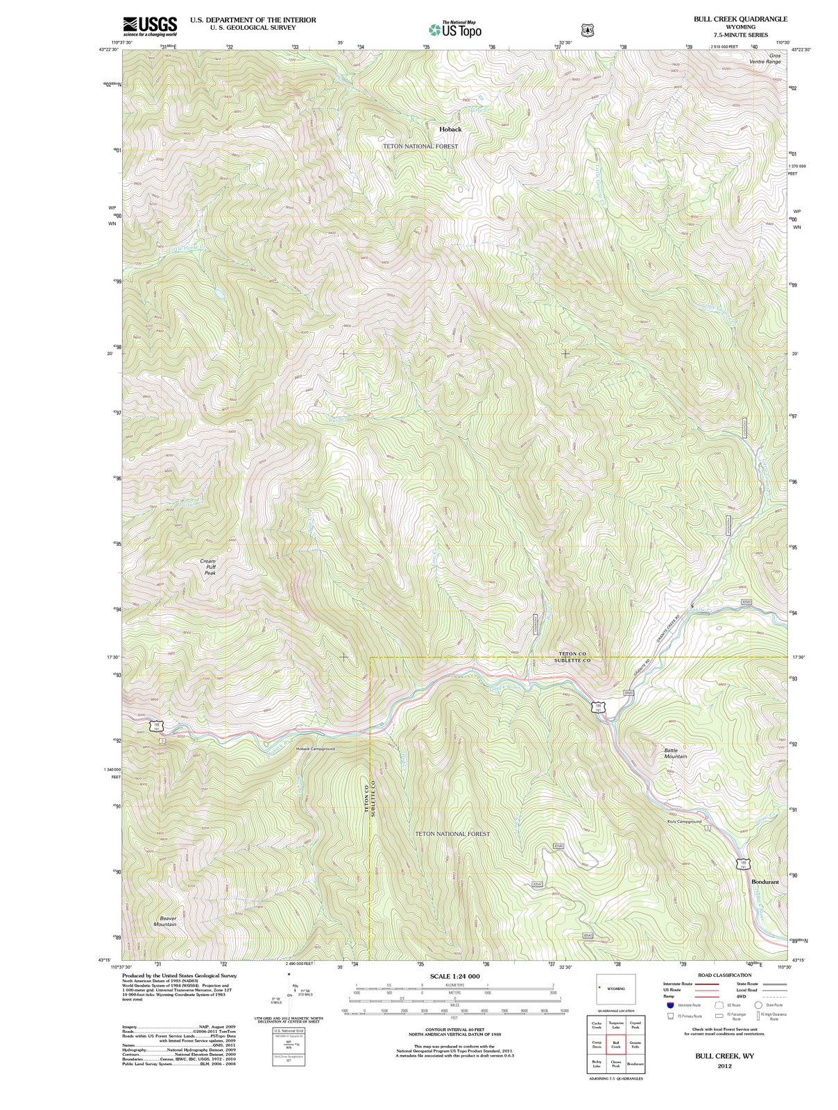 2012 Bull Creek, WY - Wyoming - USGS Topographic Map