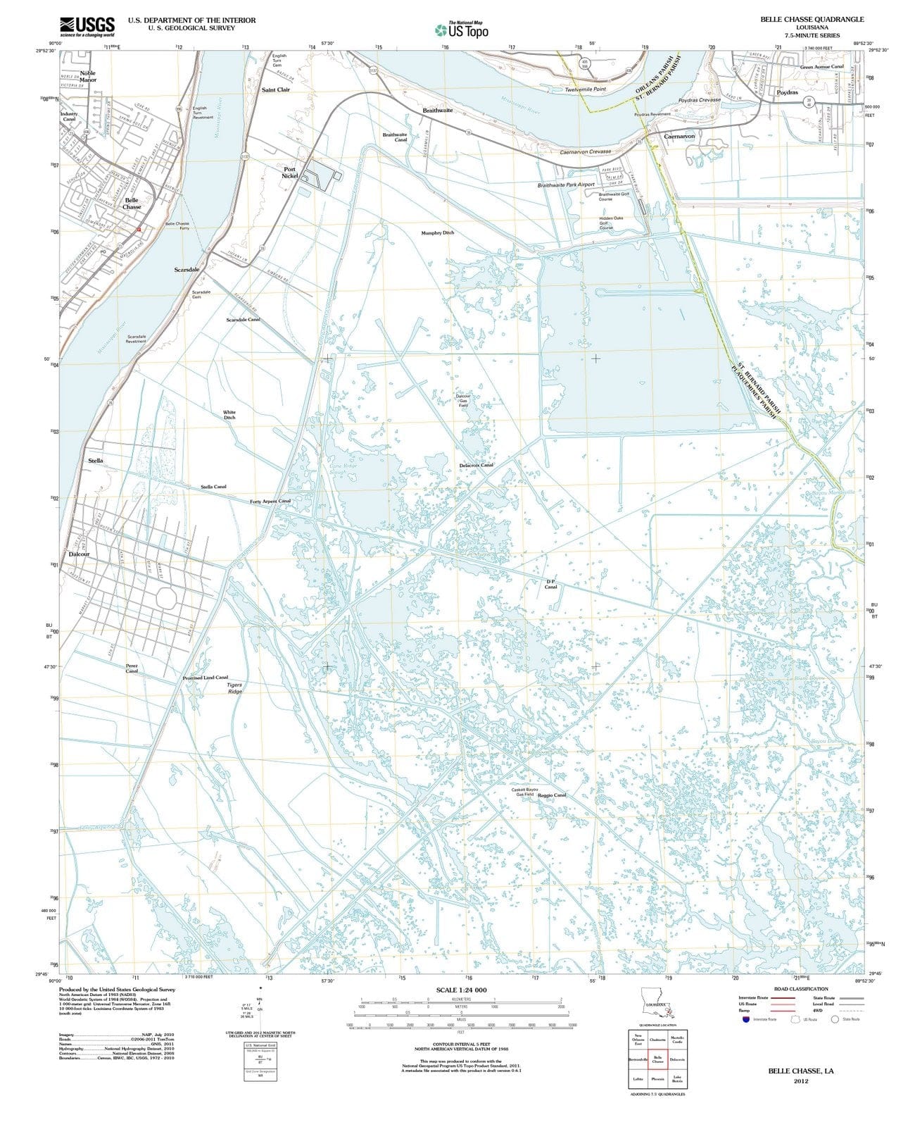 2012 Belle Chasse, LA - Louisiana - USGS Topographic Map