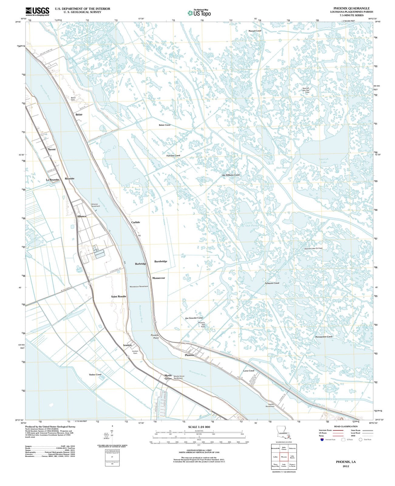 2012 Phoenix, LA - Louisiana - USGS Topographic Map