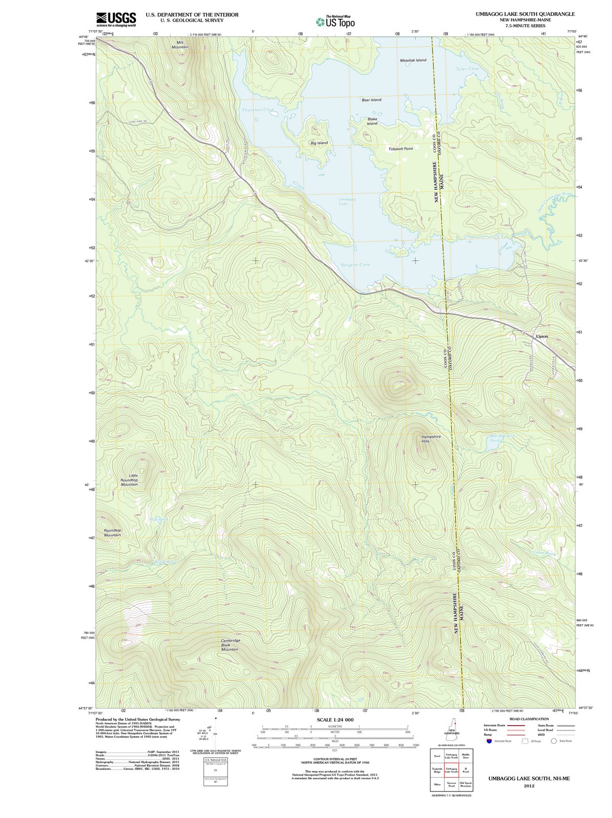 2012 Umbagog Lake South, NH - New Hampshire - USGS Topographic Map