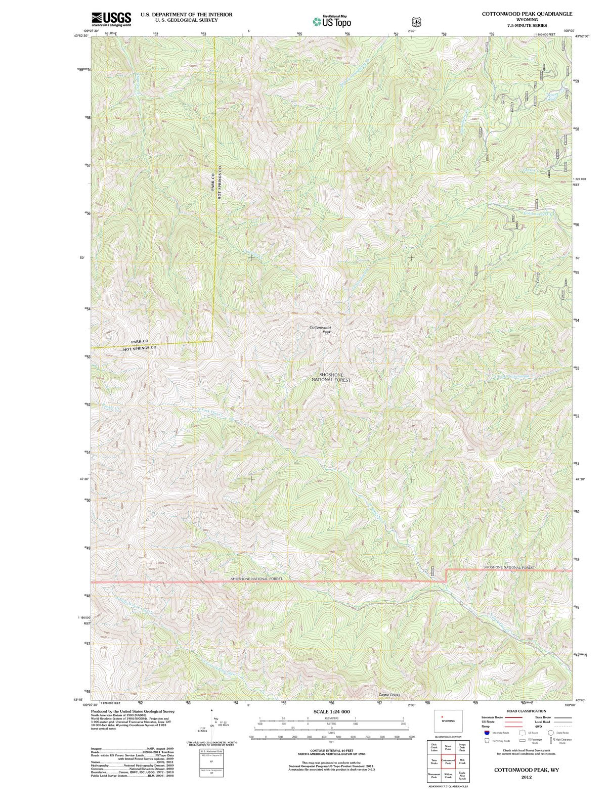 2012 Cottonwood Peak, WY - Wyoming - USGS Topographic Map
