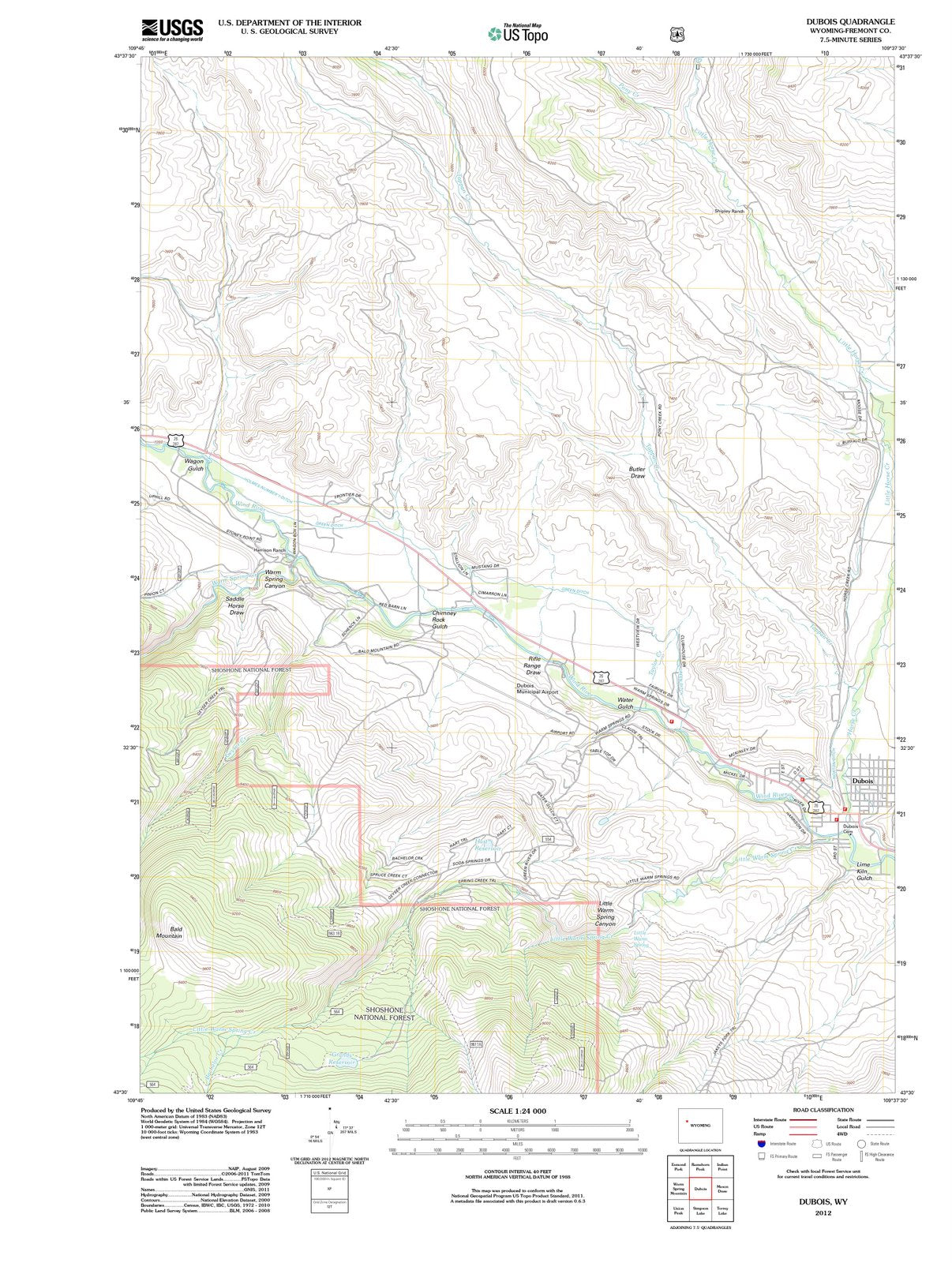 2012 Dubois, WY - Wyoming - USGS Topographic Map