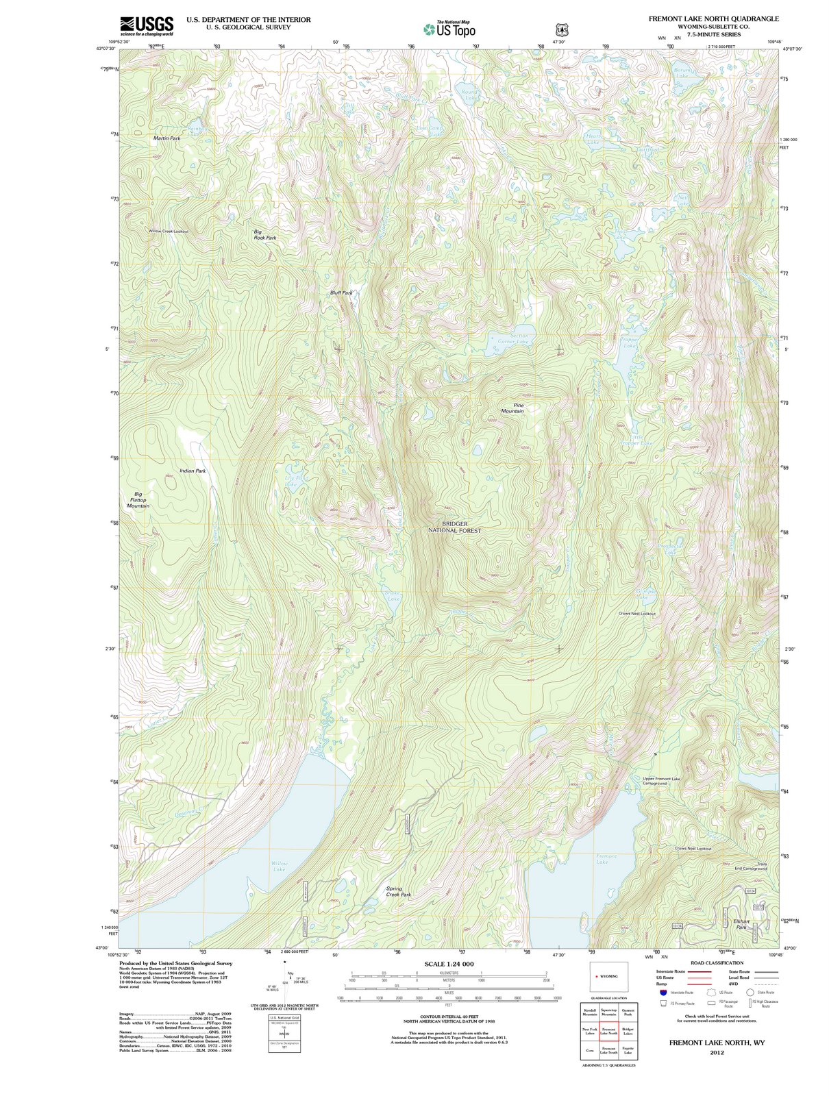 2012 Fremont Lake North, WY - Wyoming - USGS Topographic Map