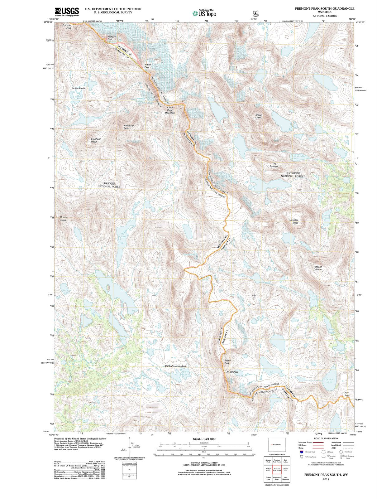 2012 Fremont Peak South, WY - Wyoming - USGS Topographic Map