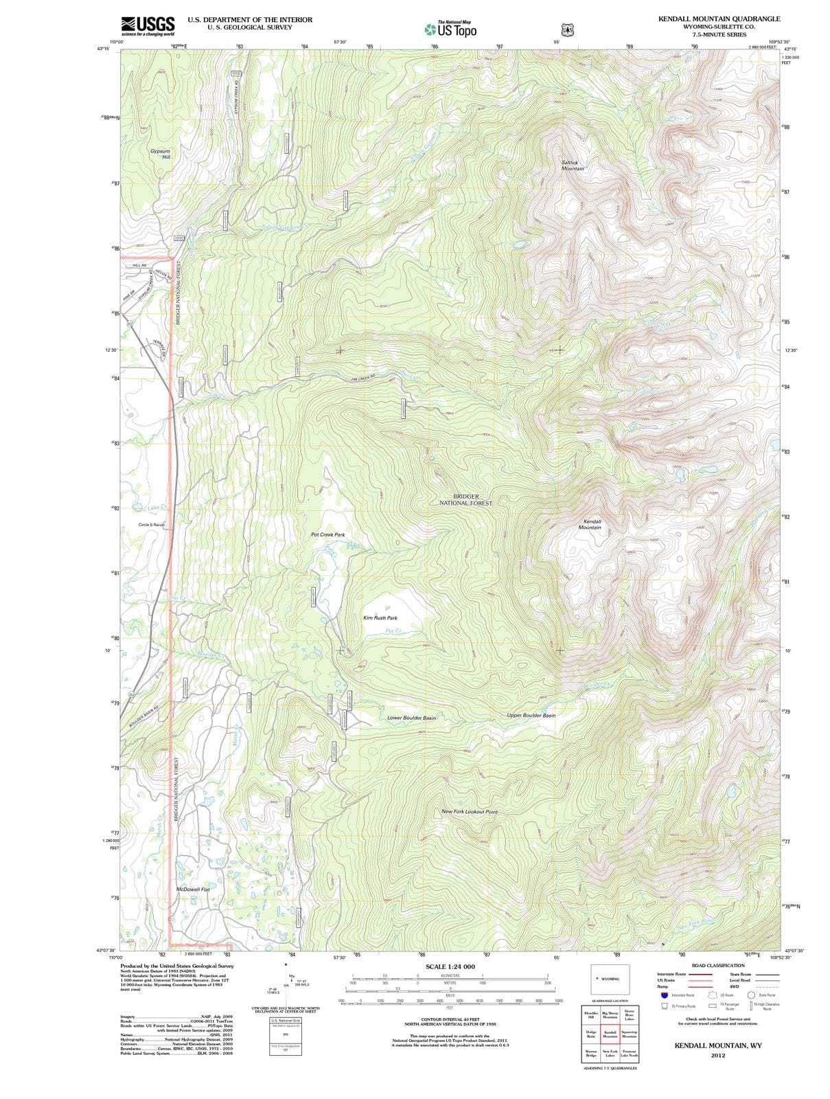 2012 Kendall Mountain, WY - Wyoming - USGS Topographic Map