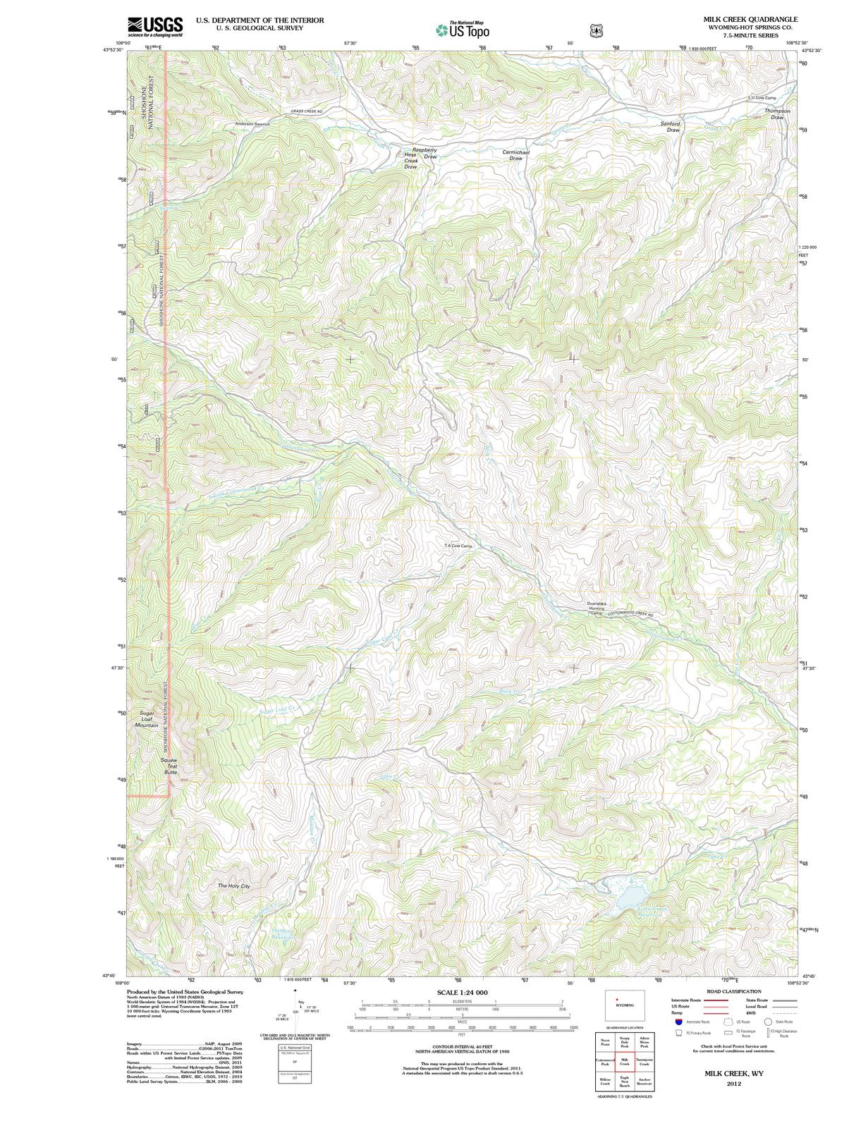2012 Milk Creek, WY - Wyoming - USGS Topographic Map