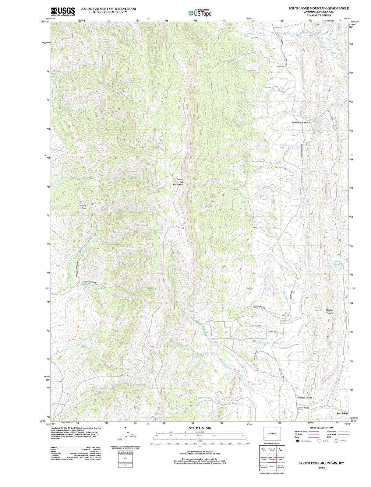 2012 South Fork Mountain, WY - Wyoming - USGS Topographic Map