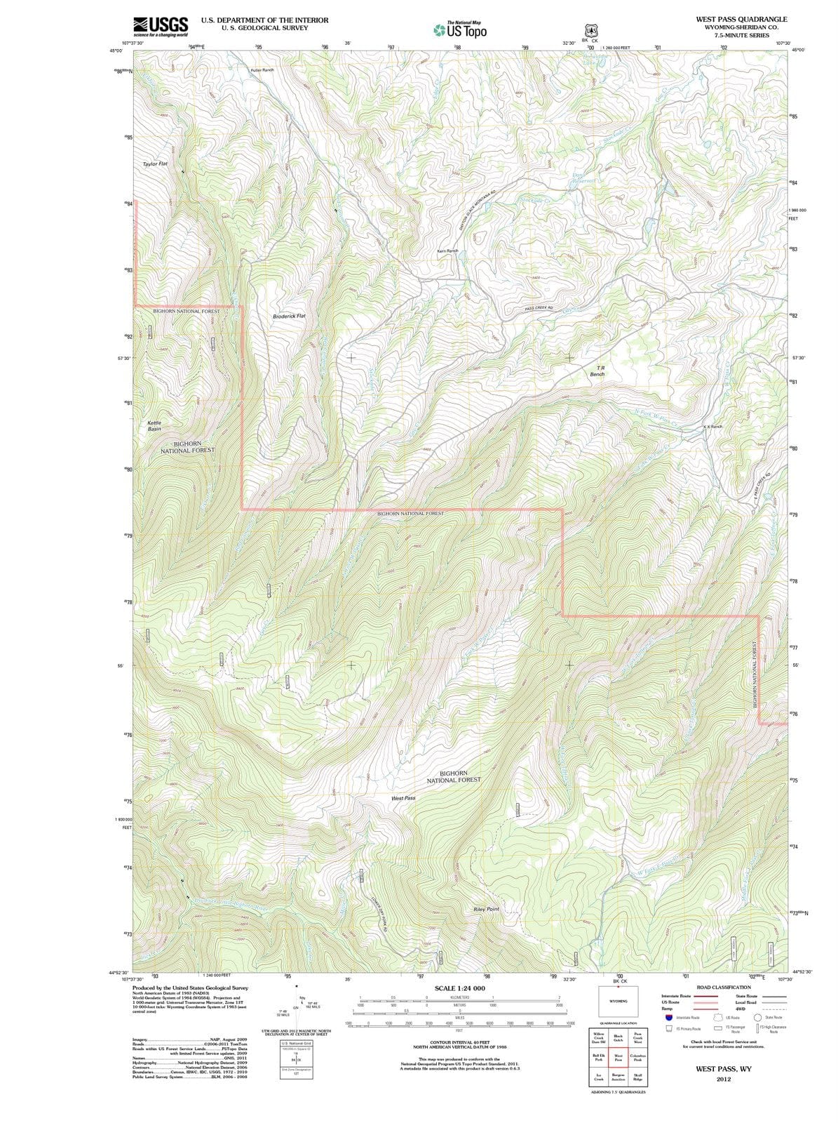 2012 West Pass, WY - Wyoming - USGS Topographic Map