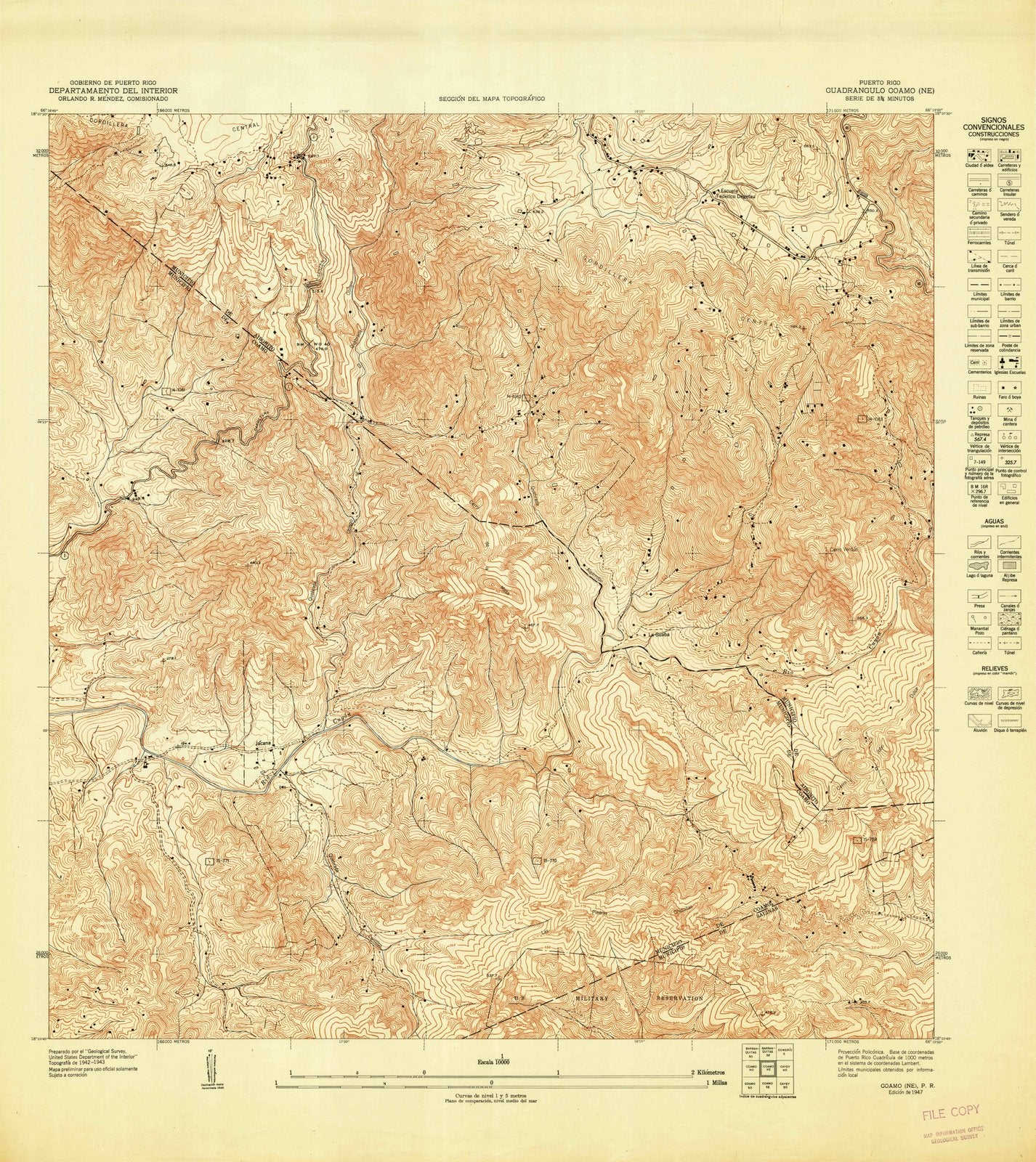 1947 Coamo, PR - Puerto Rico - USGS Topographic Map