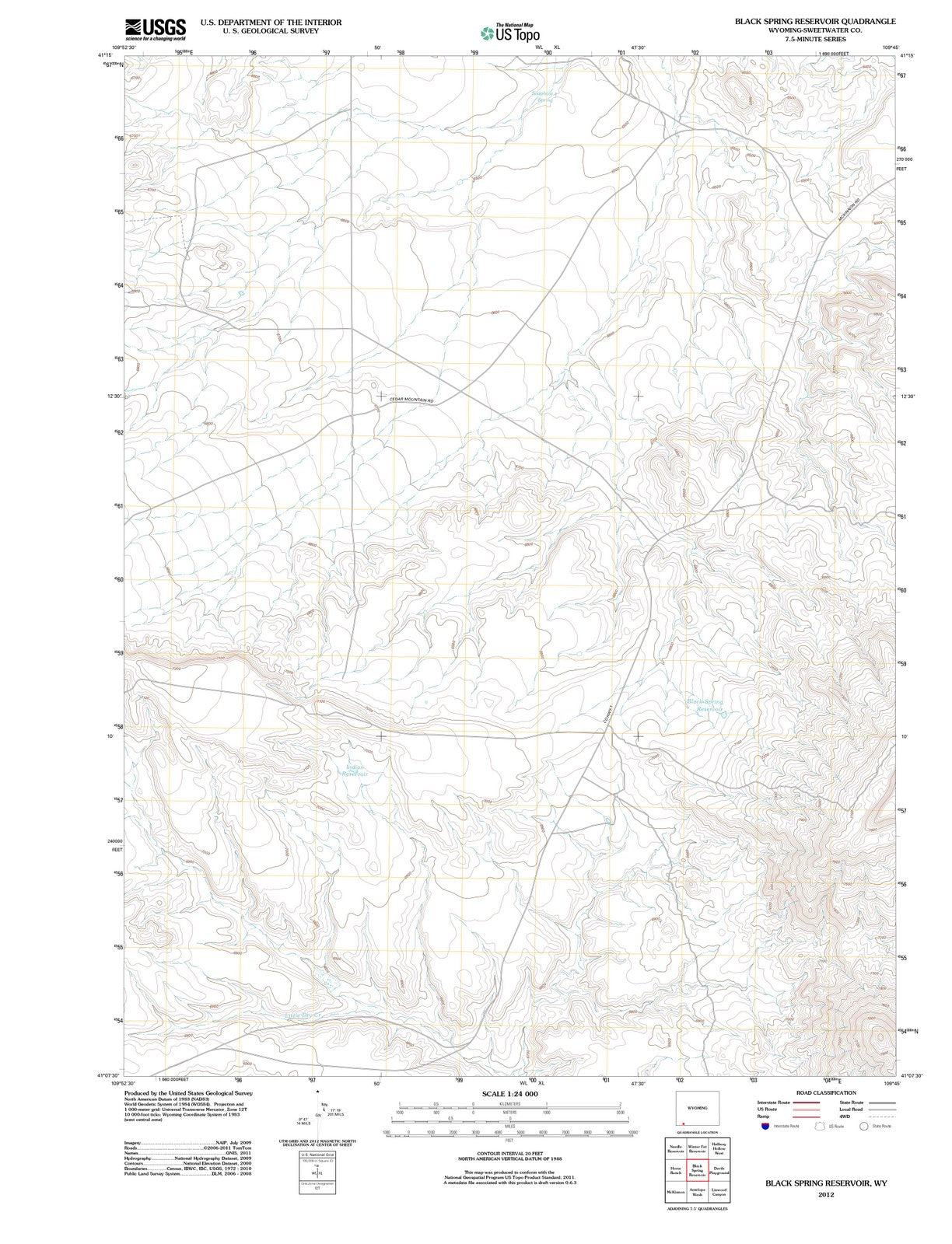 2012 Black Spring Reservoir, WY - Wyoming - USGS Topographic Map