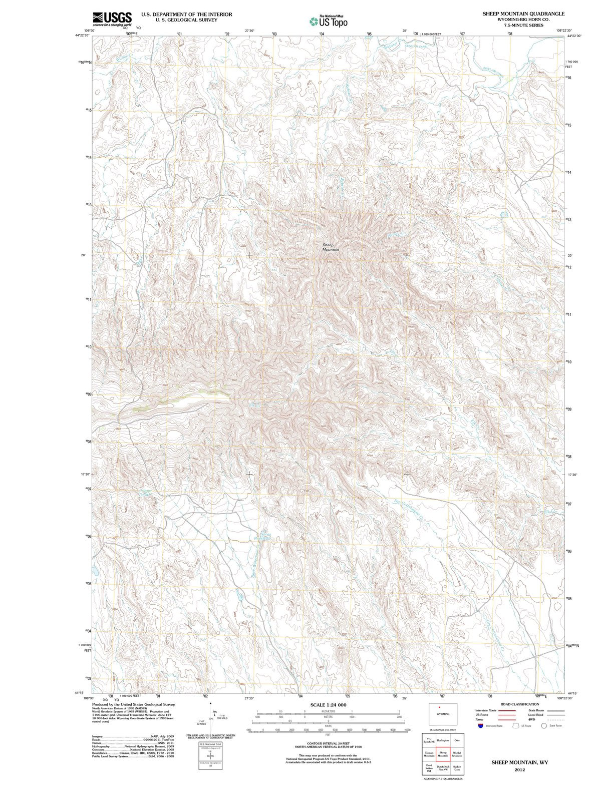 2012 Sheep Mountain, WY - Wyoming - USGS Topographic Map