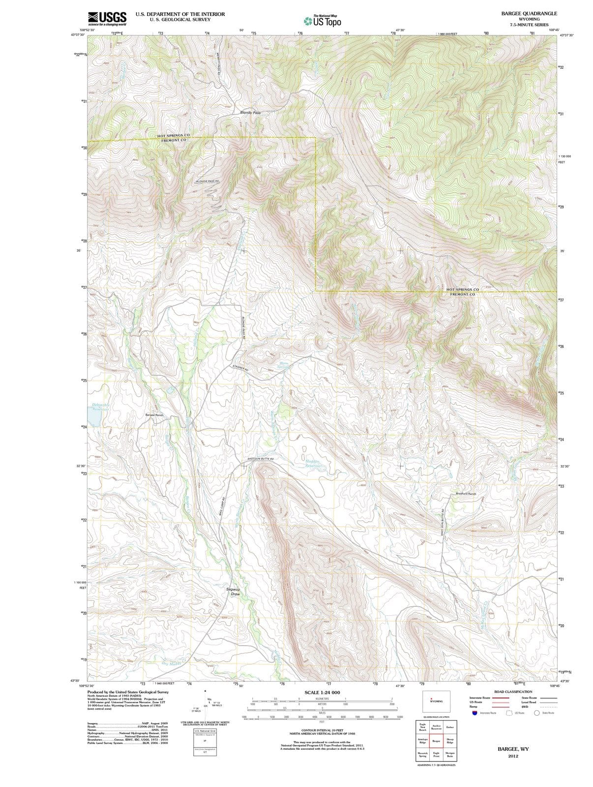 2012 Bargee, WY - Wyoming - USGS Topographic Map