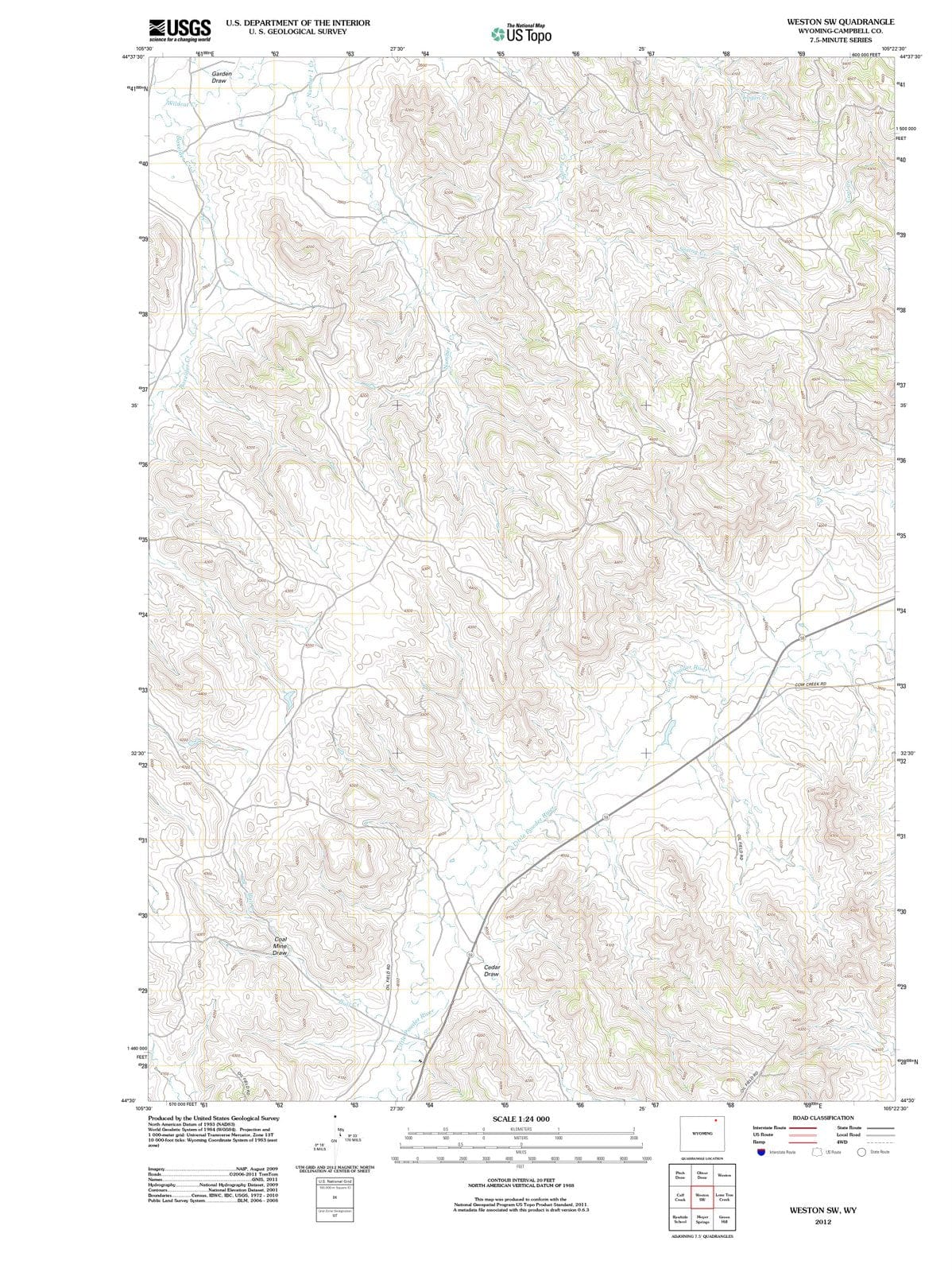 2012 Weston, WY - Wyoming - USGS Topographic Map v2