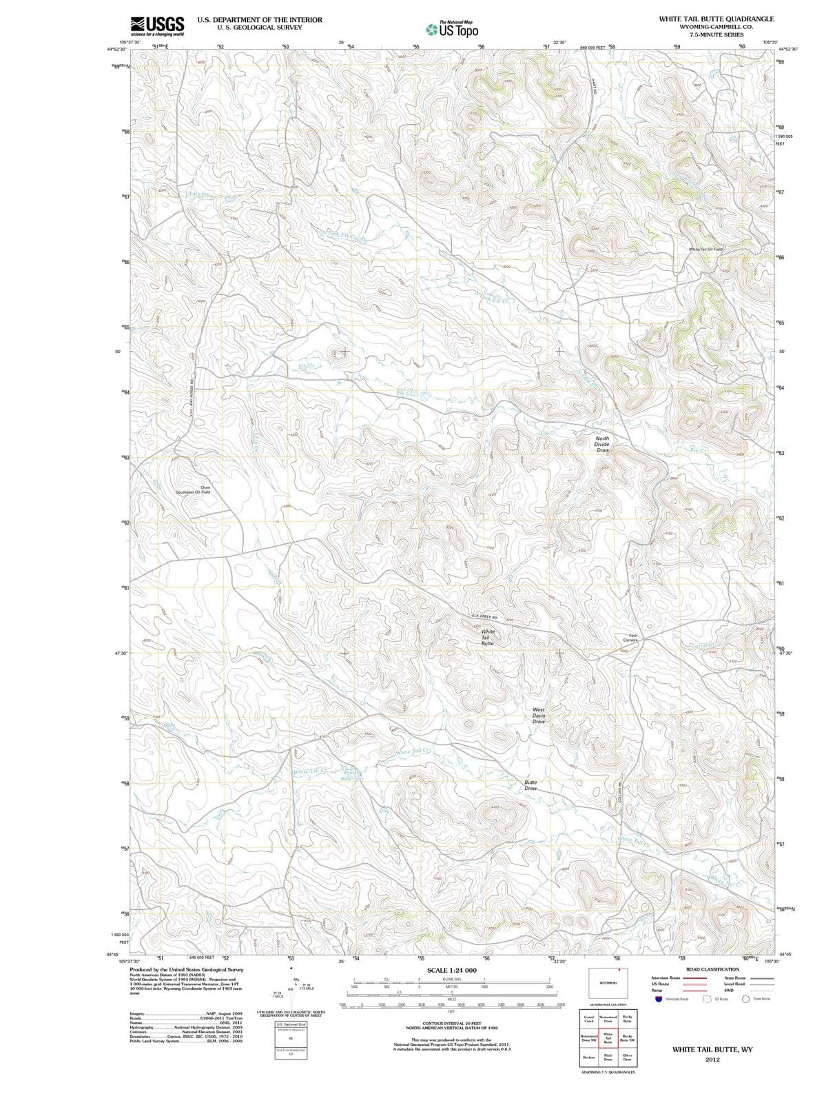 2012 White Tail Butte, WY - Wyoming - USGS Topographic Map