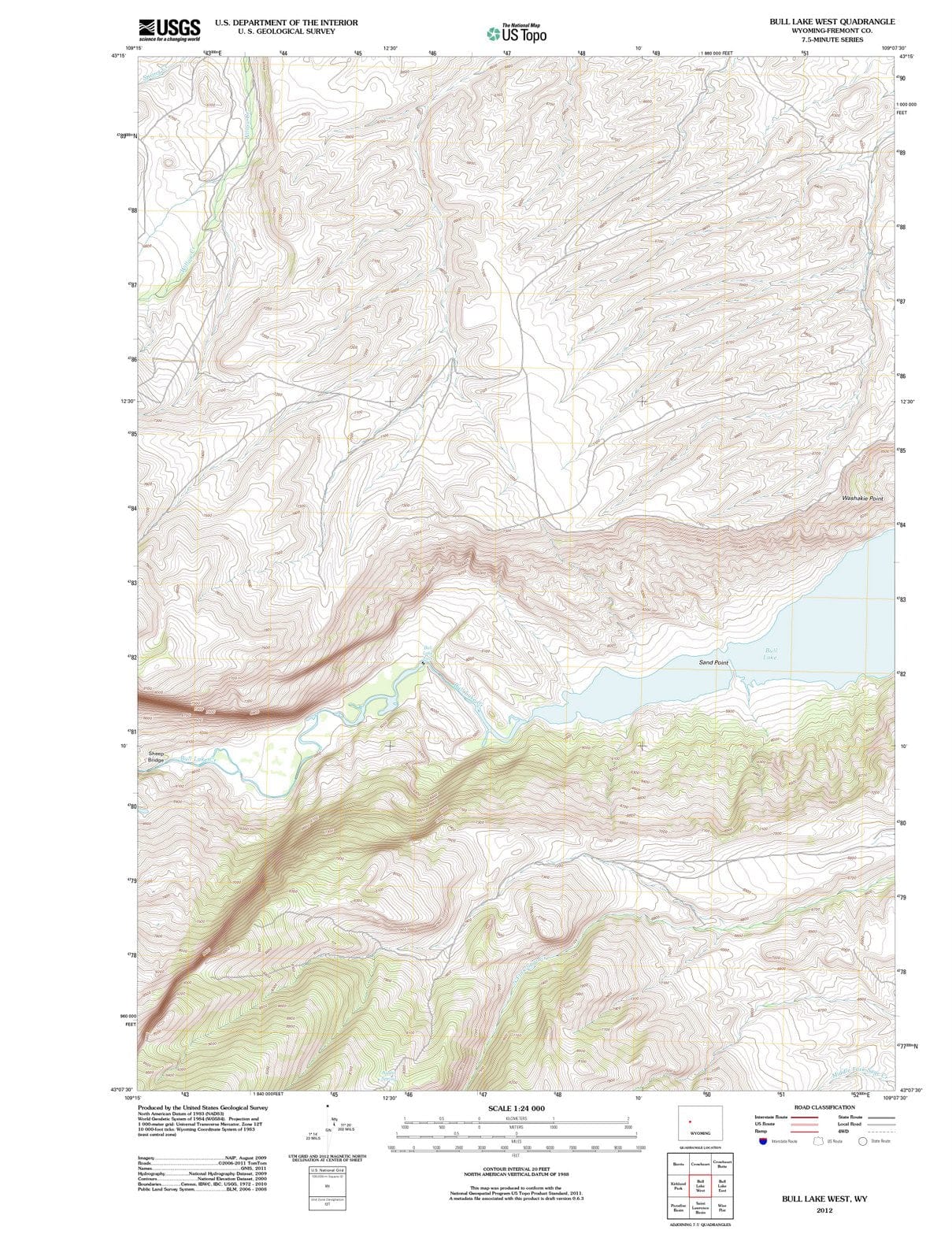 2012 Bull Lake West, WY - Wyoming - USGS Topographic Map