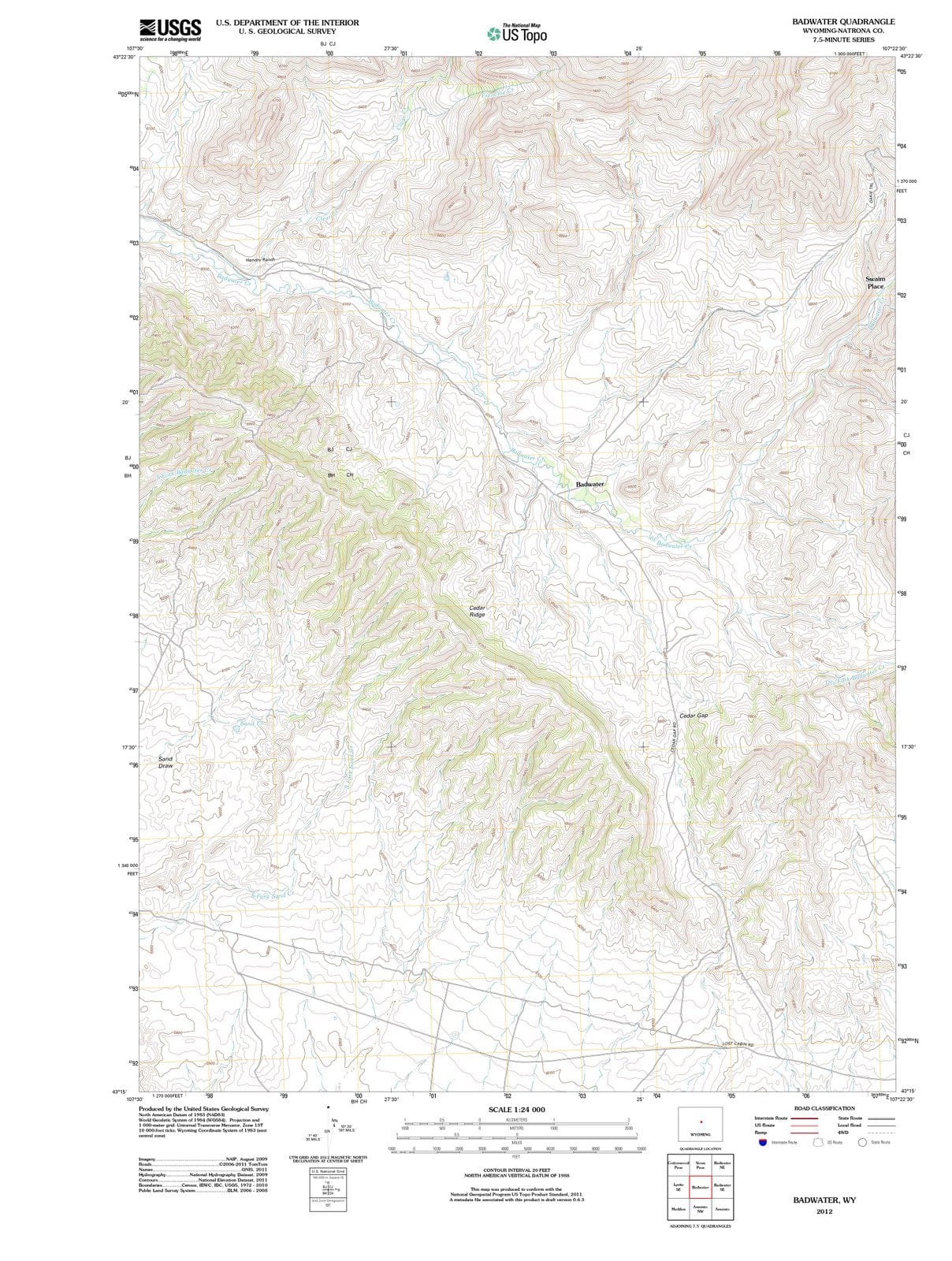 2012 Badwater, WY - Wyoming - USGS Topographic Map