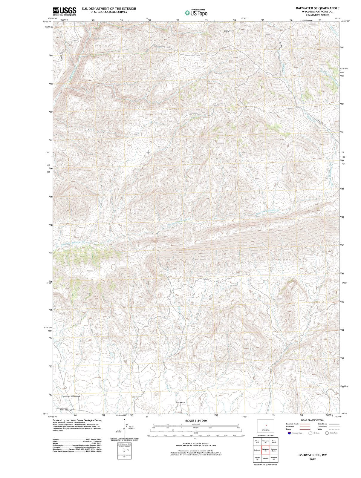 2012 Badwater, WY - Wyoming - USGS Topographic Map v3