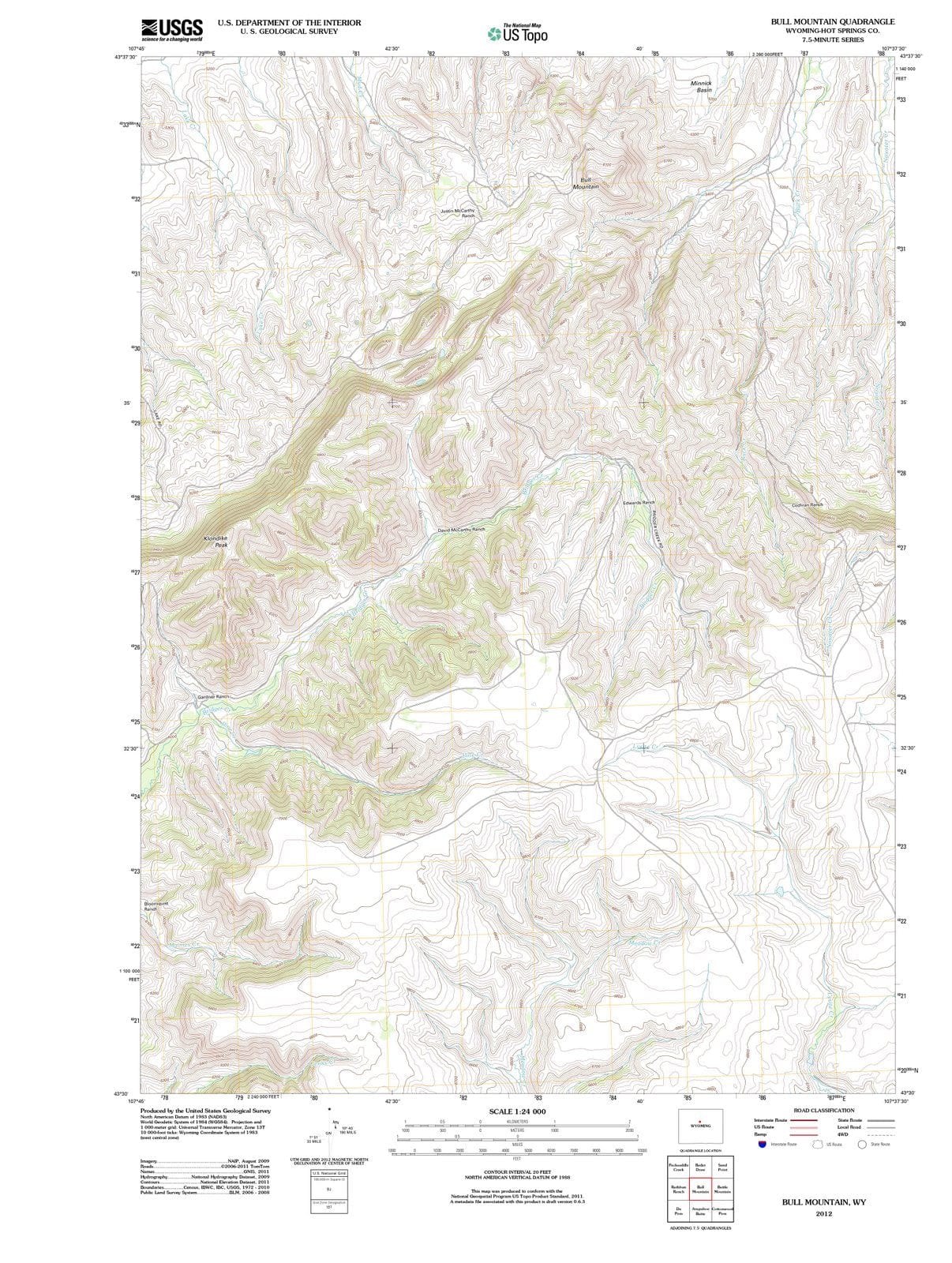 2012 Bull Mountain, WY - Wyoming - USGS Topographic Map