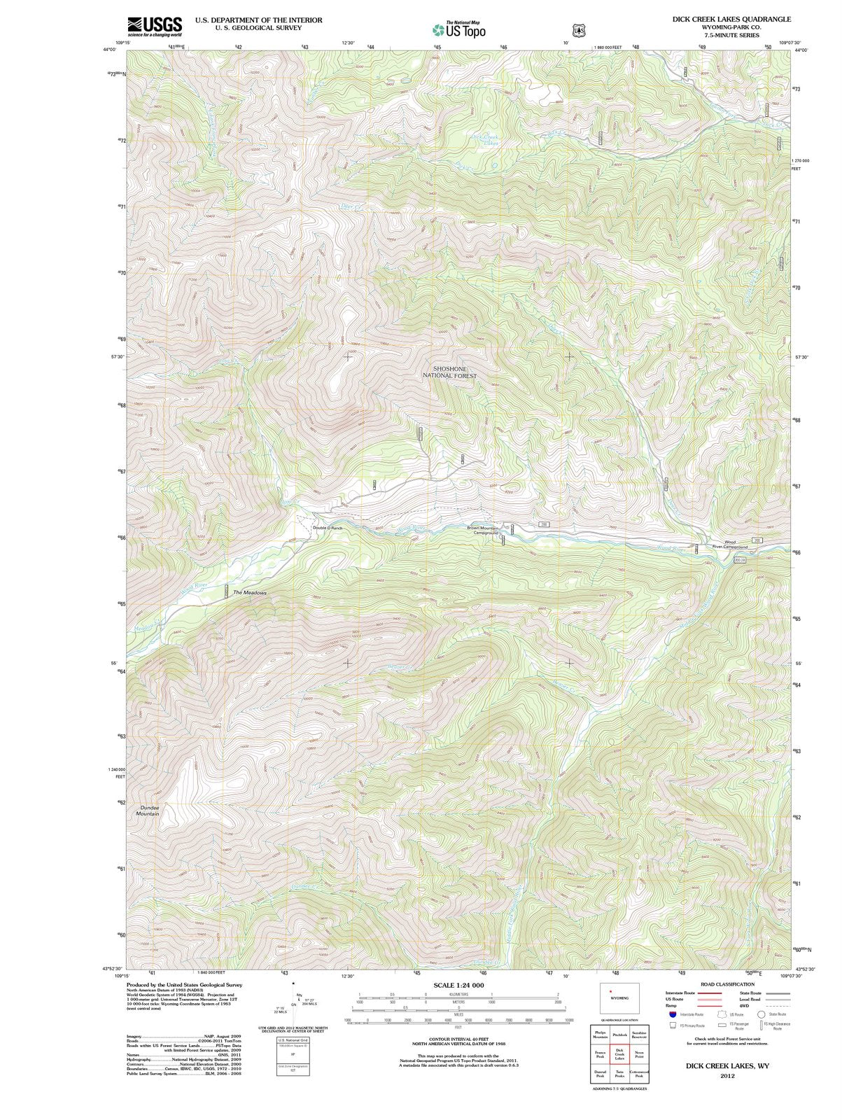 2012 Dick Creek Lakes, WY - Wyoming - USGS Topographic Map