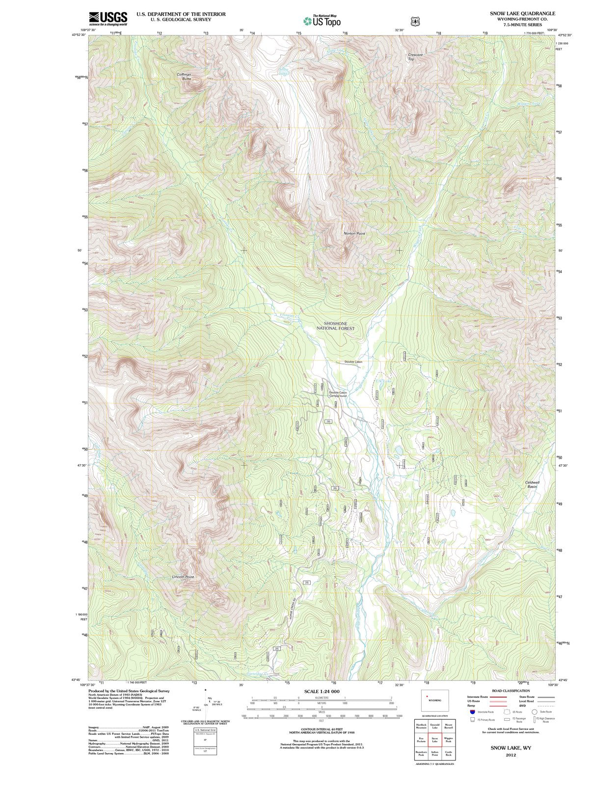 2012 Snow Lake, WY - Wyoming - USGS Topographic Map