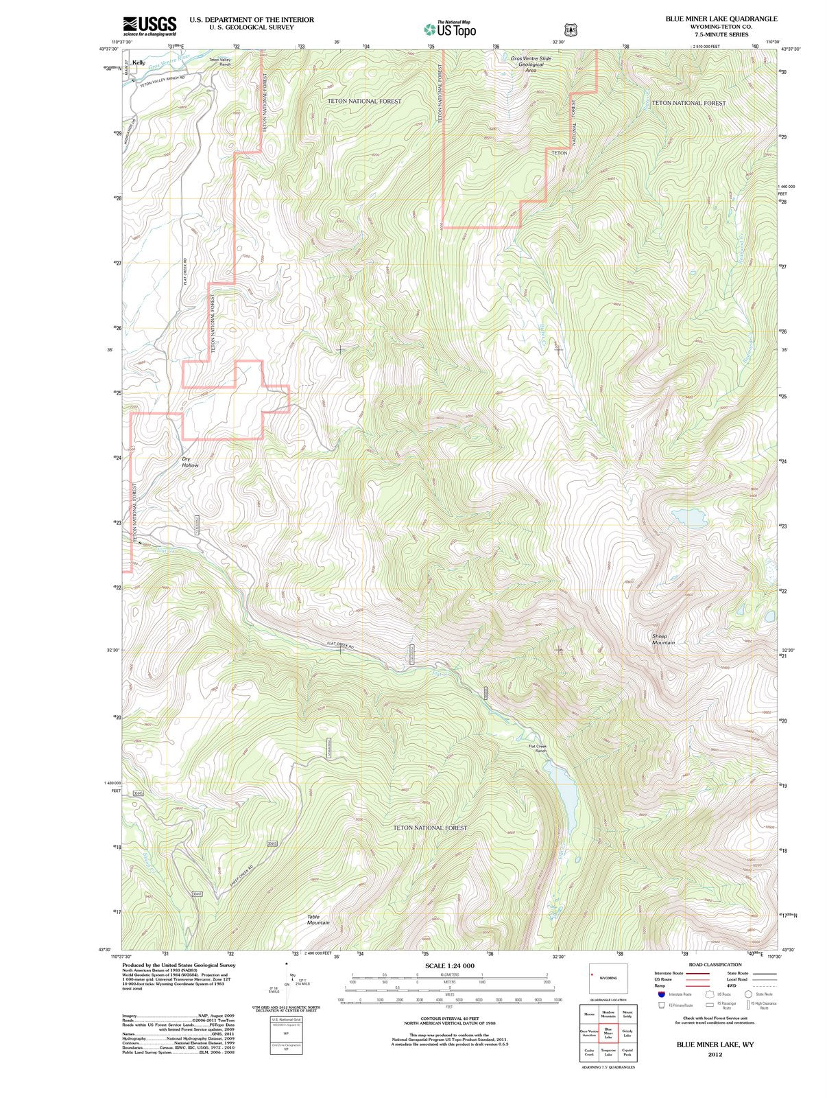 2012 Blue Miner Lake, WY - Wyoming - USGS Topographic Map