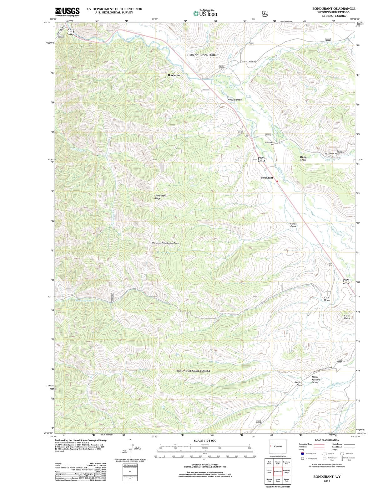 2012 Bondurant, WY - Wyoming - USGS Topographic Map