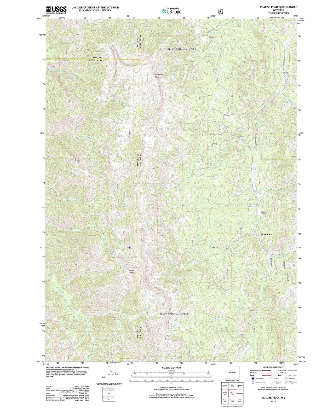 2012 Clause Peak, WY - Wyoming - USGS Topographic Map