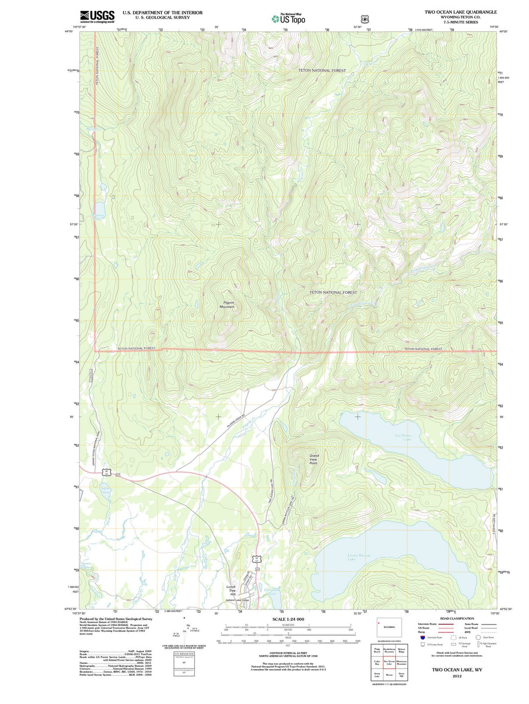 2012 Two Ocean Lake, WY - Wyoming - USGS Topographic Map