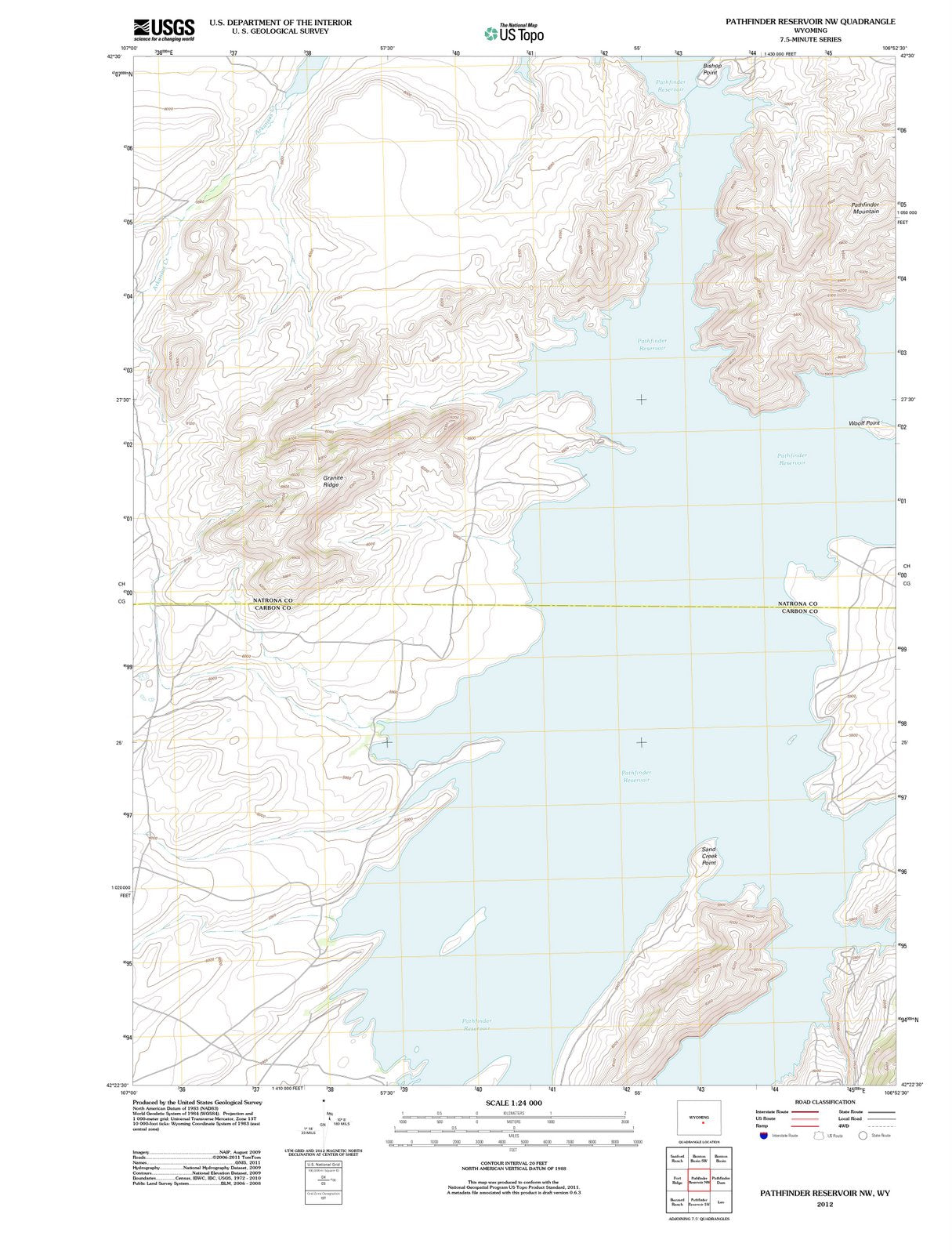 2012 Pathfinder Reservoir, WY - Wyoming - USGS Topographic Map