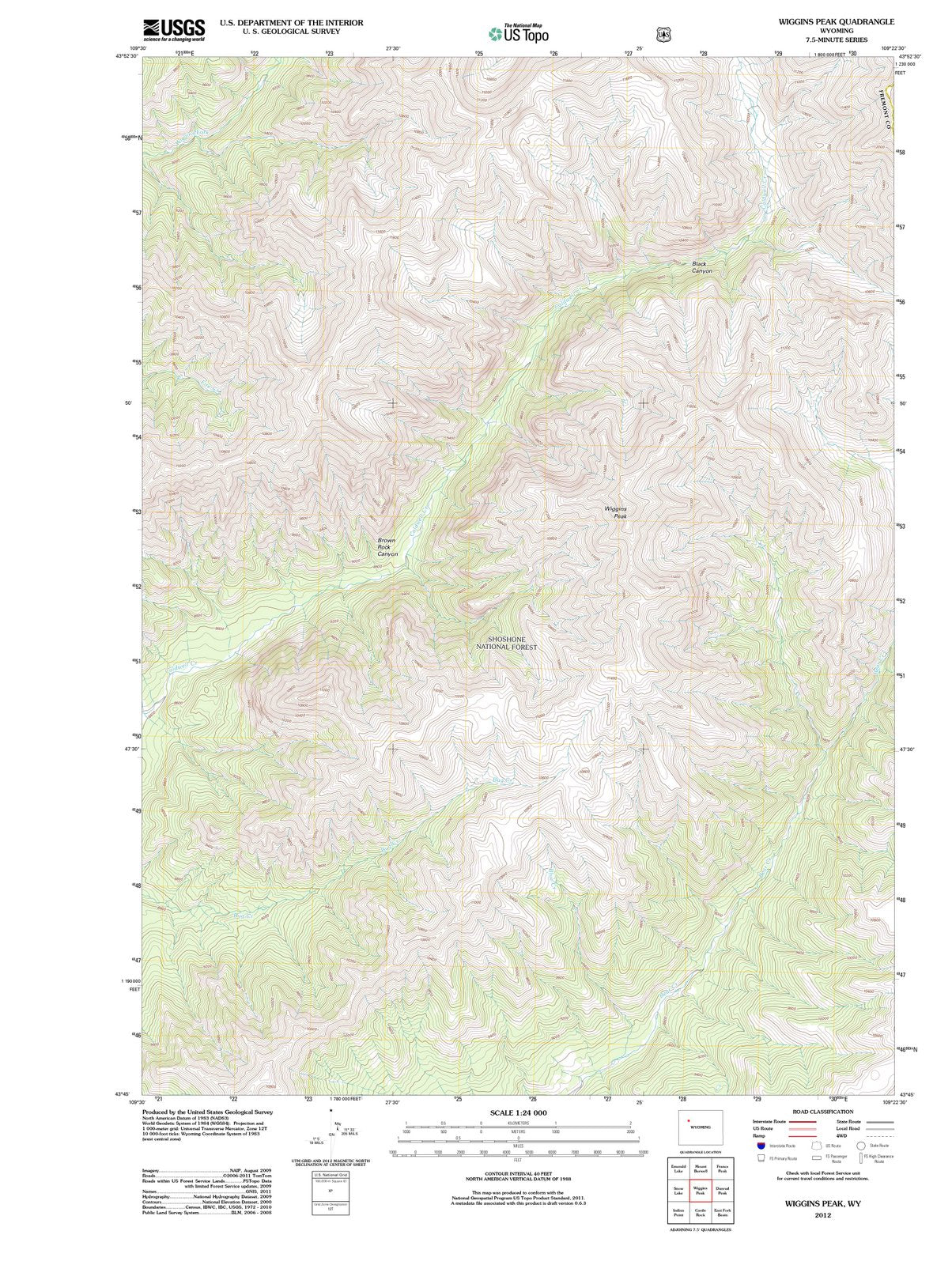 2012 Wiggins Peak, WY - Wyoming - USGS Topographic Map